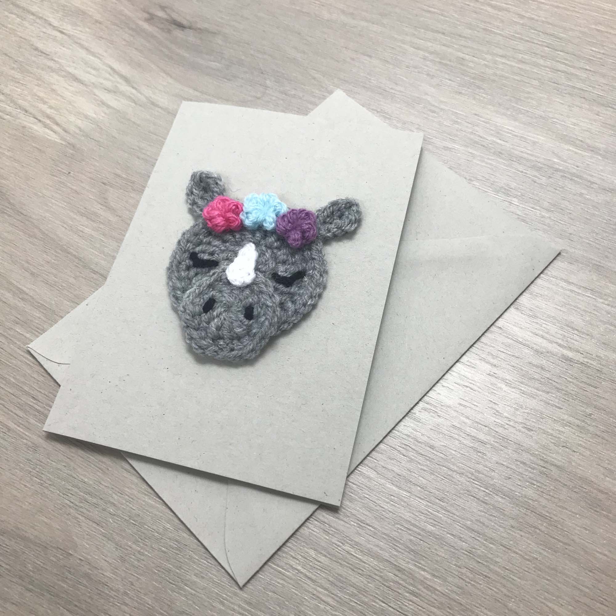 Crochet Rhino 100% Recycled Greetings Card
