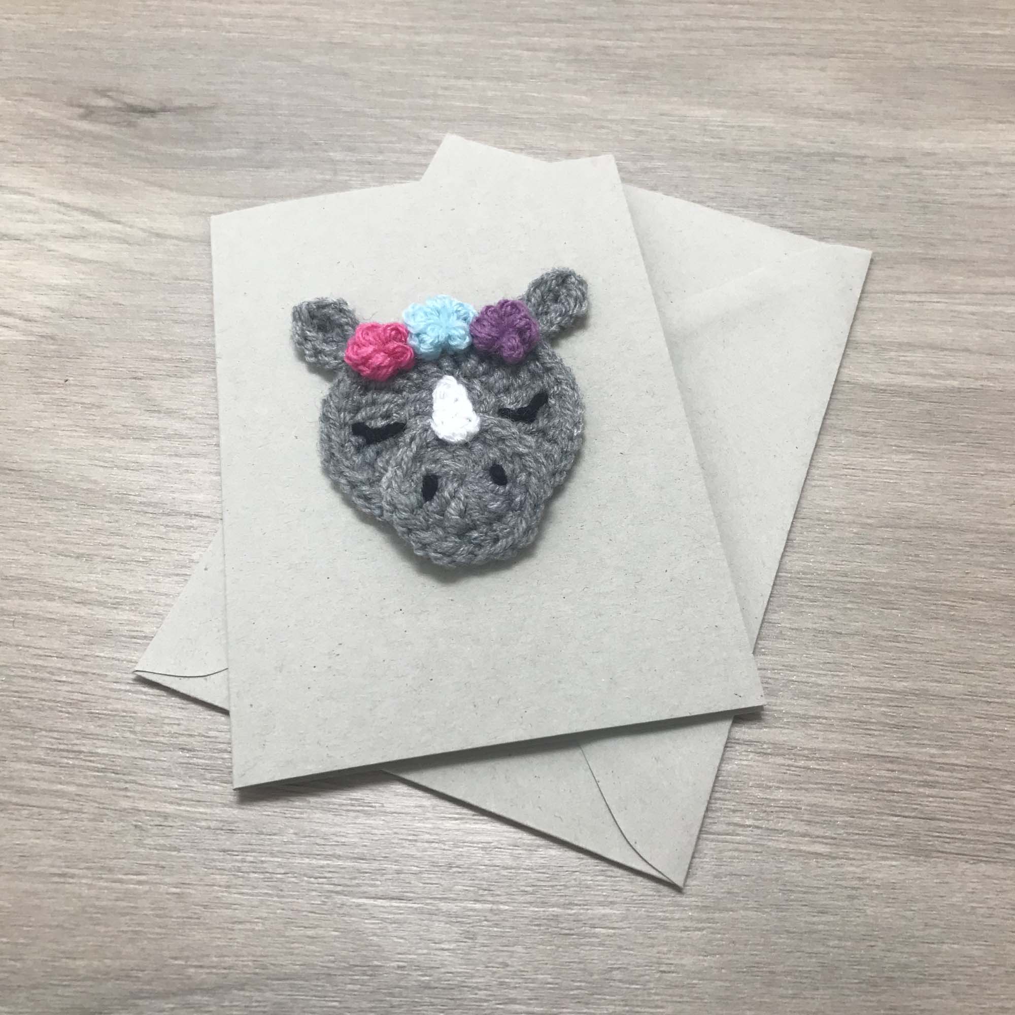 Crochet Rhino 100% Recycled Greetings Card