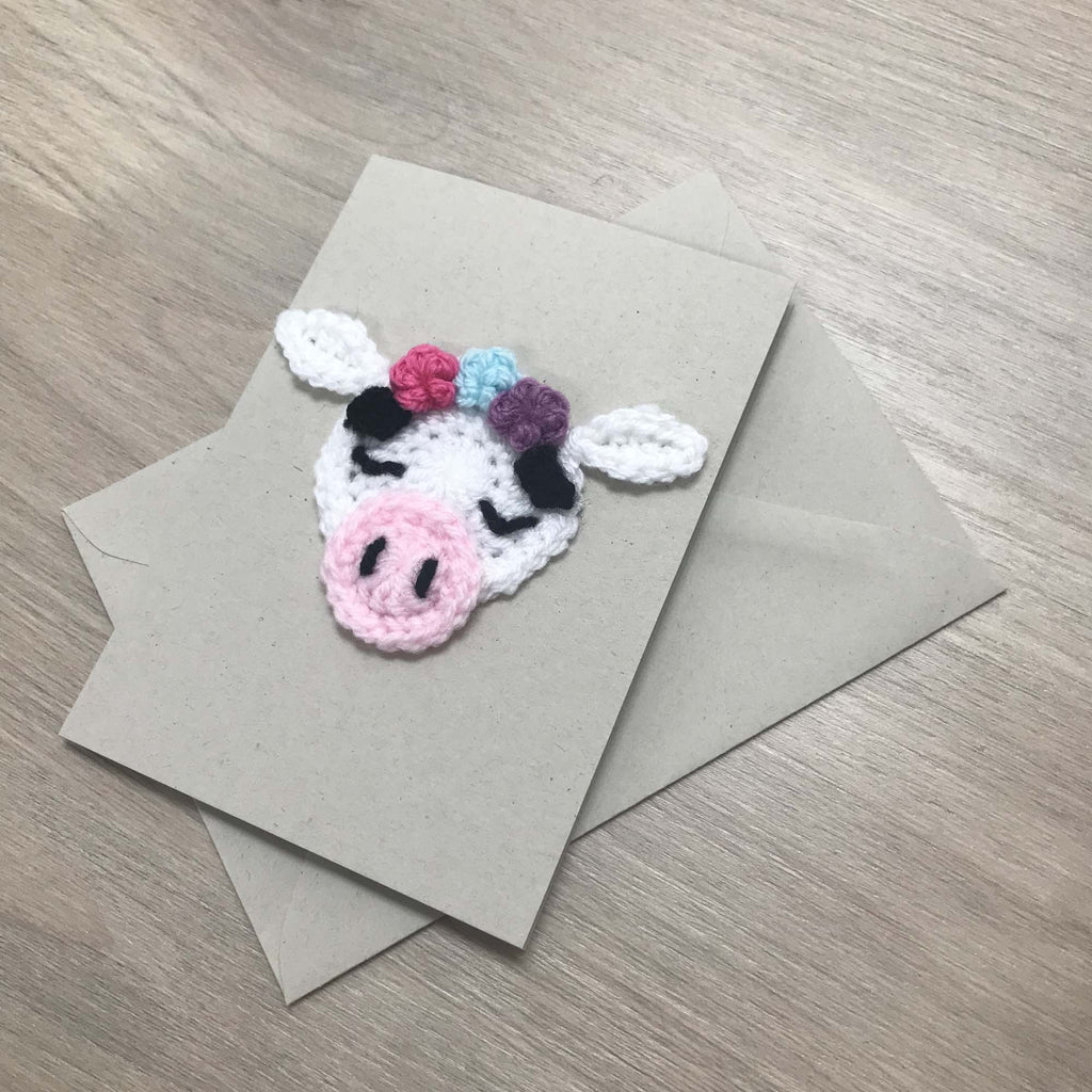 Crochet Cow 100% Recycled Greetings Card