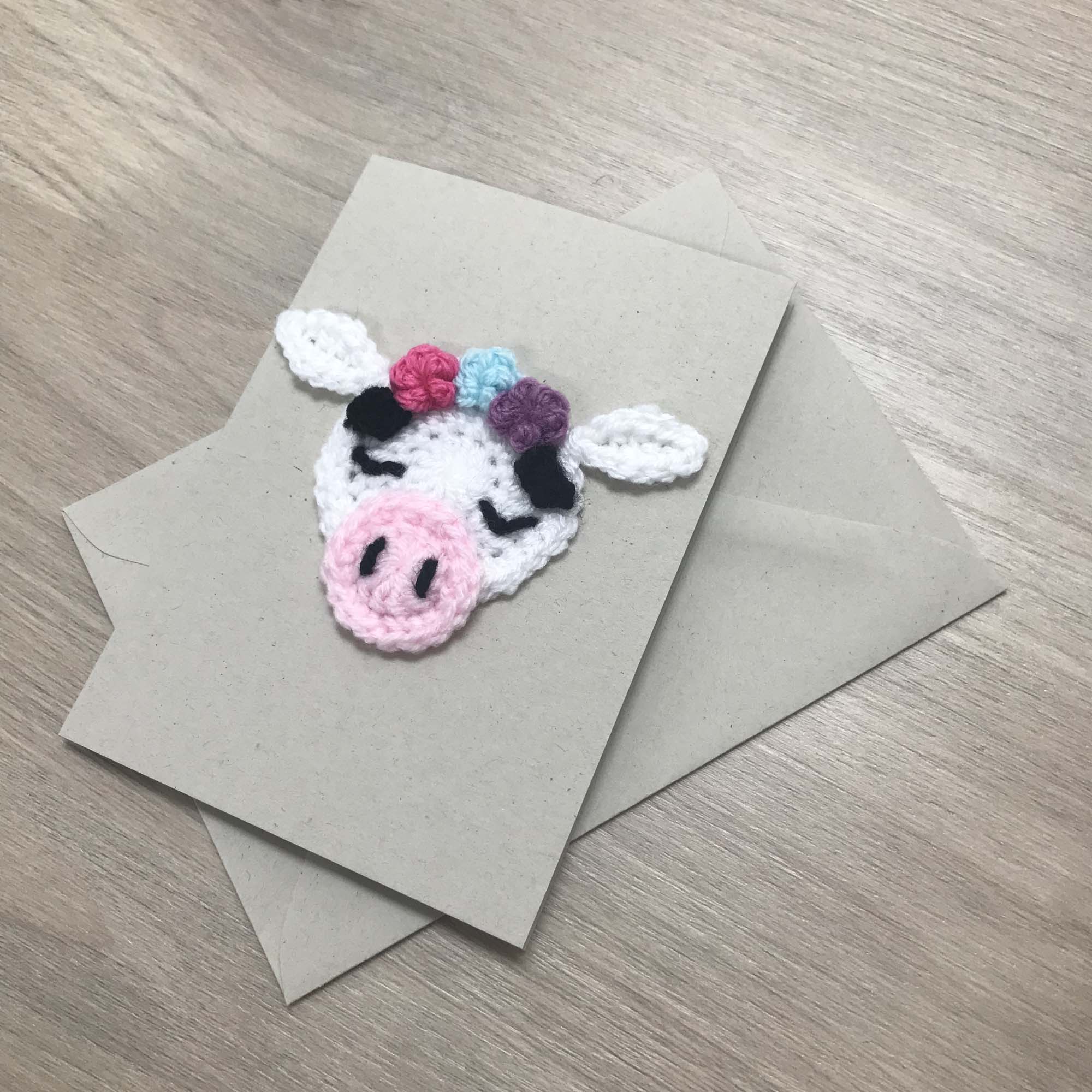 Crochet Cow 100% Recycled Greetings Card