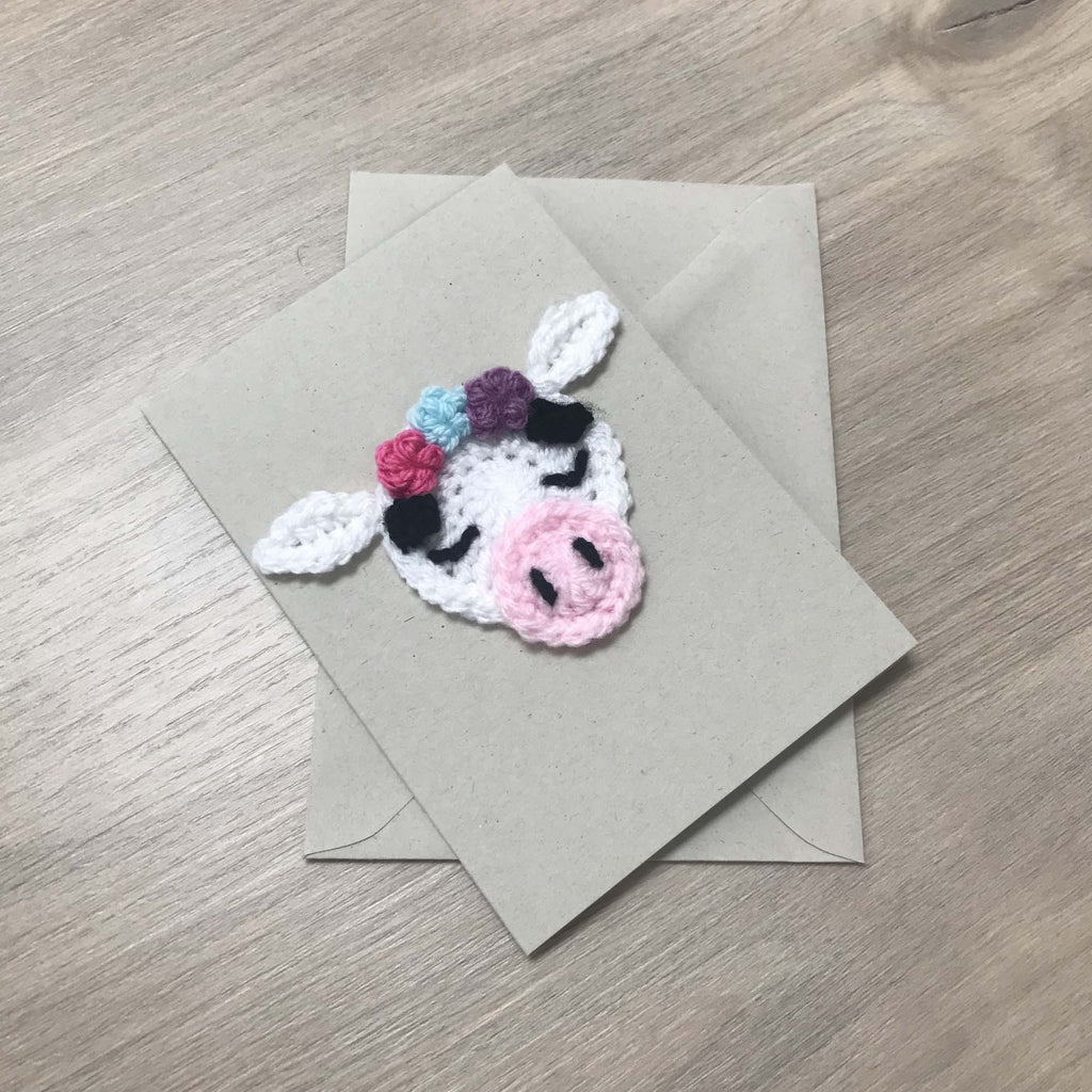 Crochet Cow 100% Recycled Greetings Card
