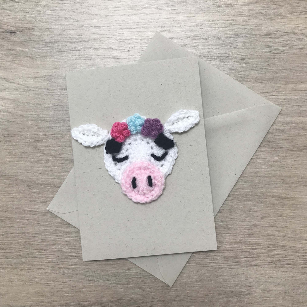 Crochet Cow 100% Recycled Greetings Card
