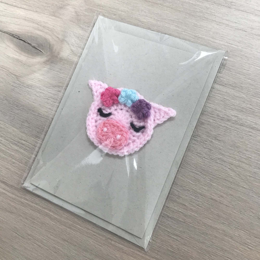 Crochet Pig 100% Recycled Greetings Card