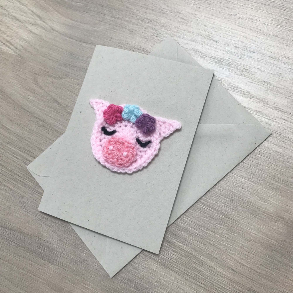 Crochet Pig 100% Recycled Greetings Card