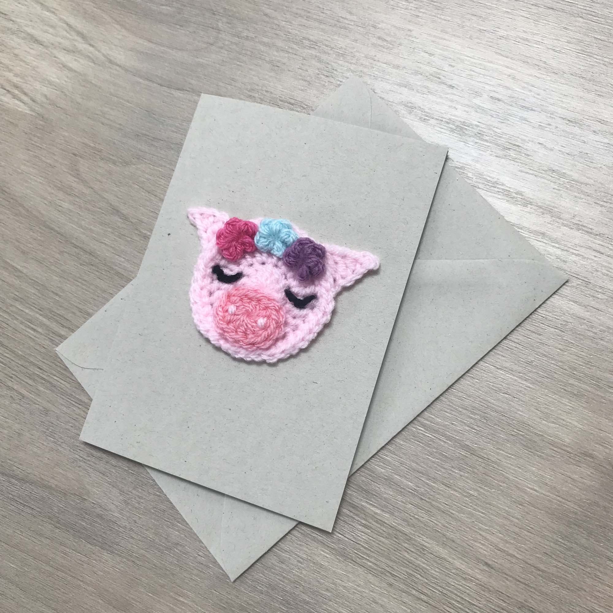 Crochet Pig 100% Recycled Greetings Card