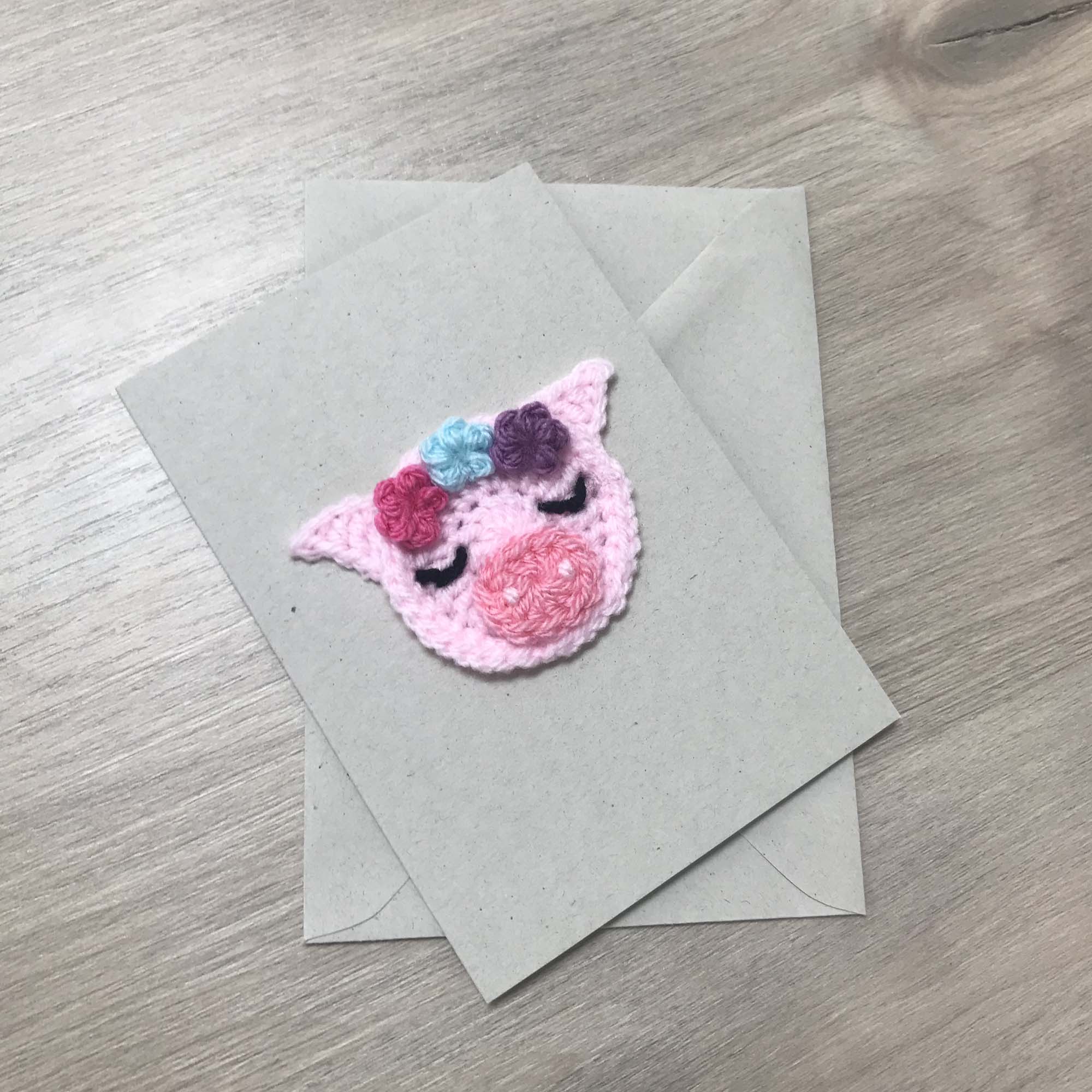 Crochet Pig 100% Recycled Greetings Card