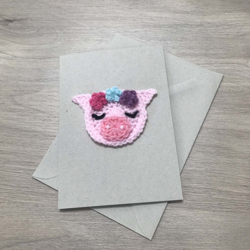 Crochet Pig 100% Recycled Greetings Card