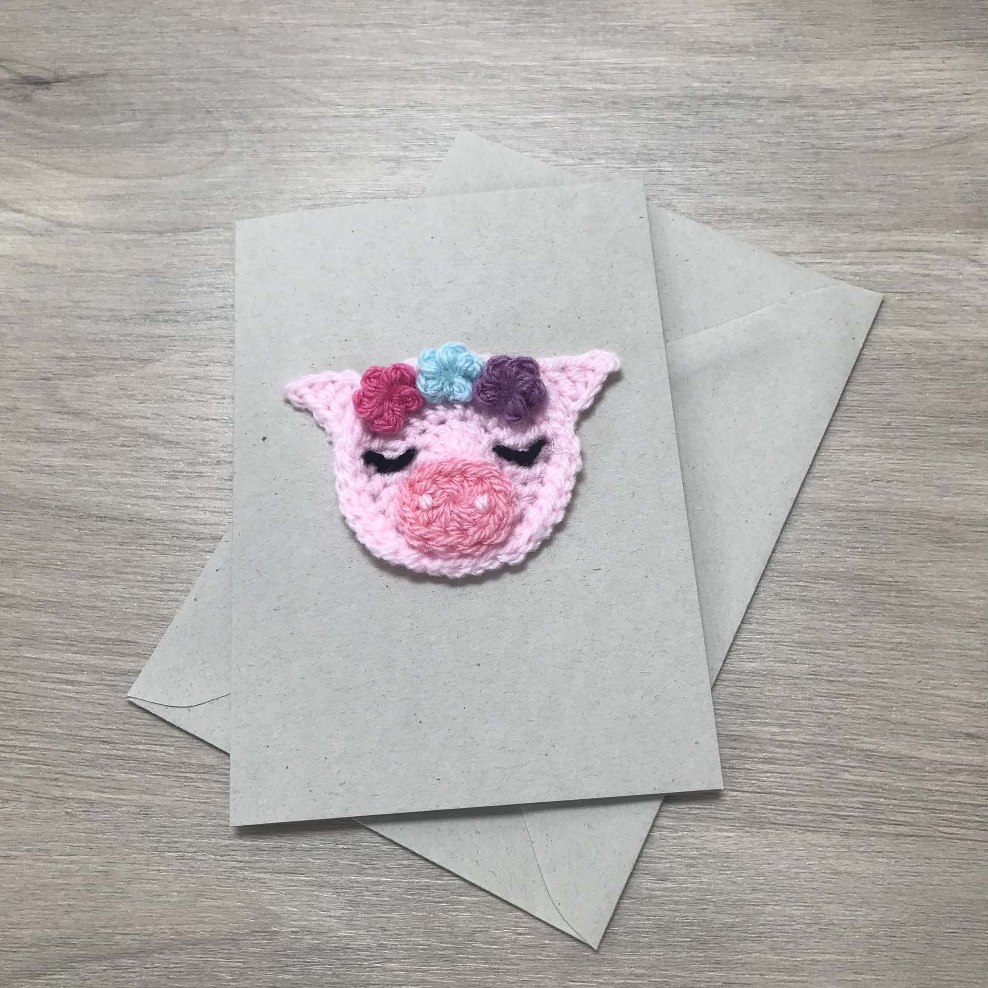 Crochet Pig 100% Recycled Greetings Card