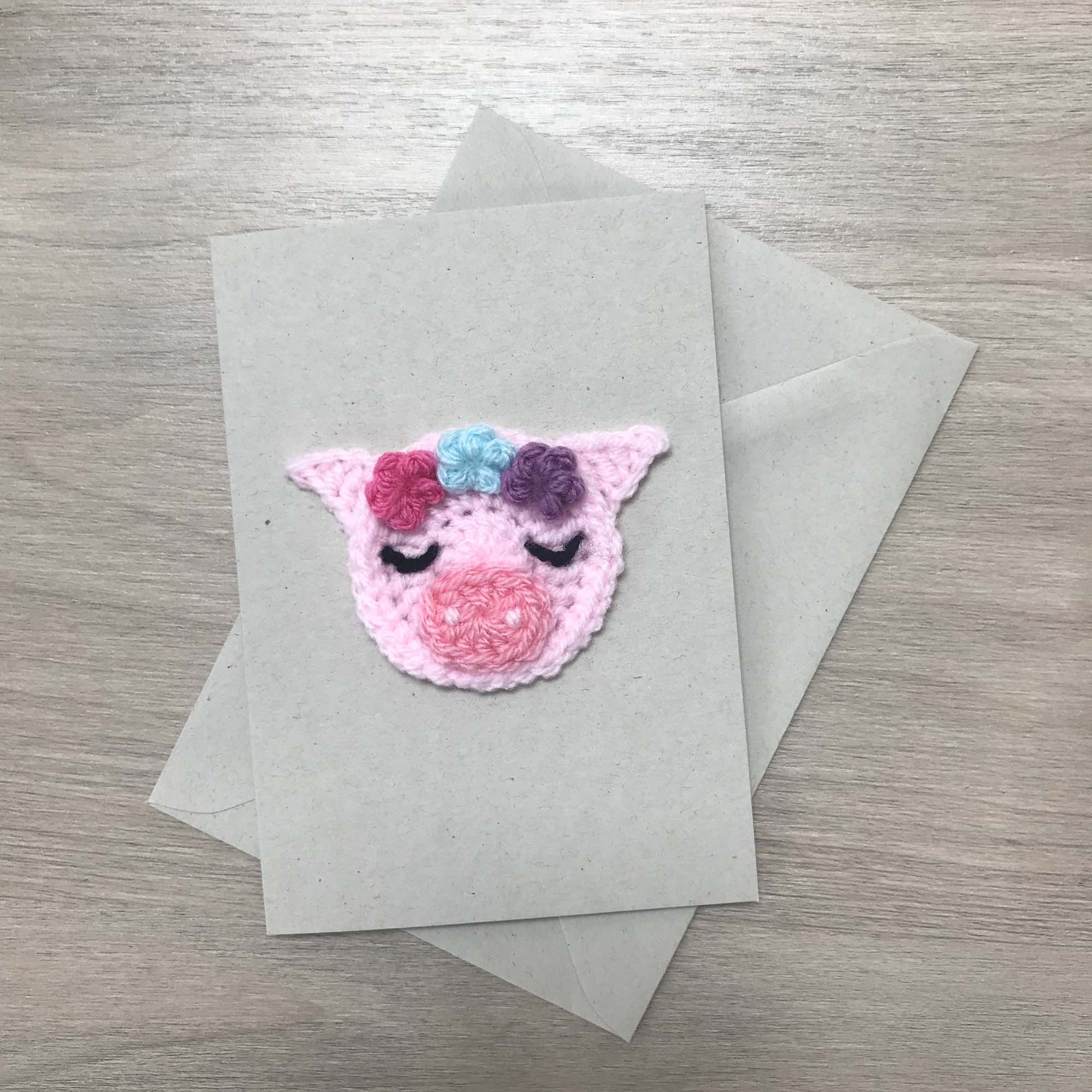 Crochet Pig 100% Recycled Greetings Card