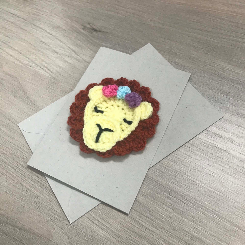 Crochet Lion 100% Recycled Greetings Card