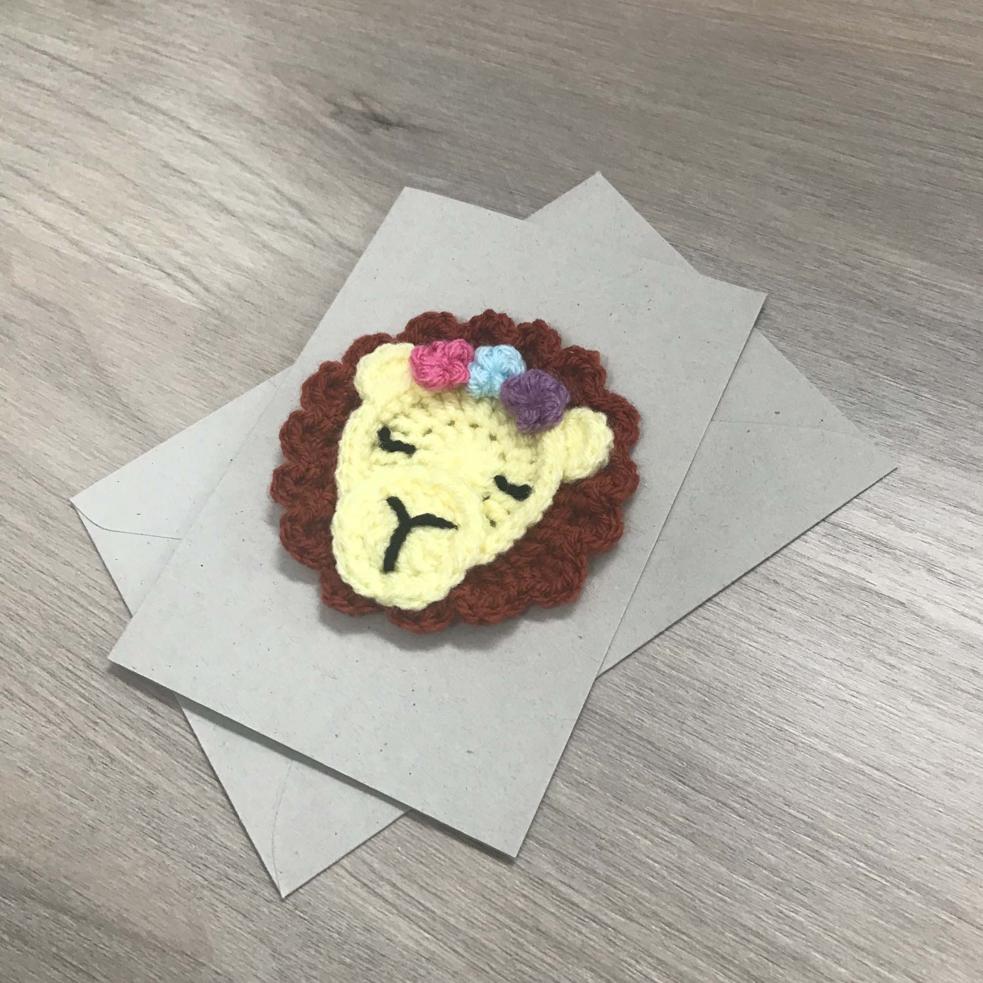 Crochet Lion 100% Recycled Greetings Card
