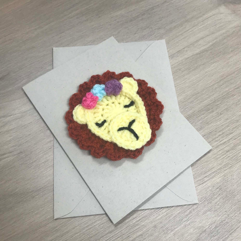 Crochet Lion 100% Recycled Greetings Card