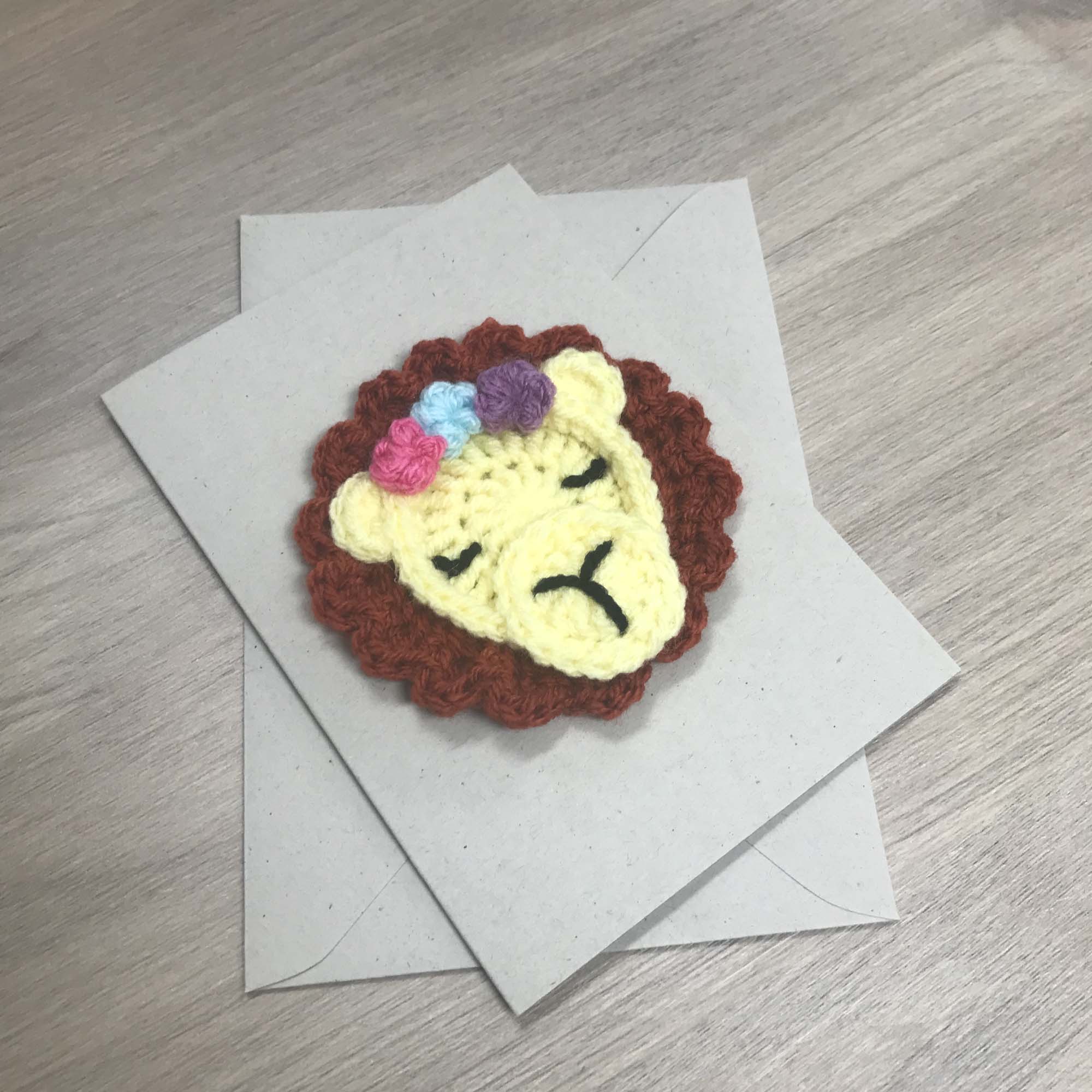 Crochet Lion 100% Recycled Greetings Card
