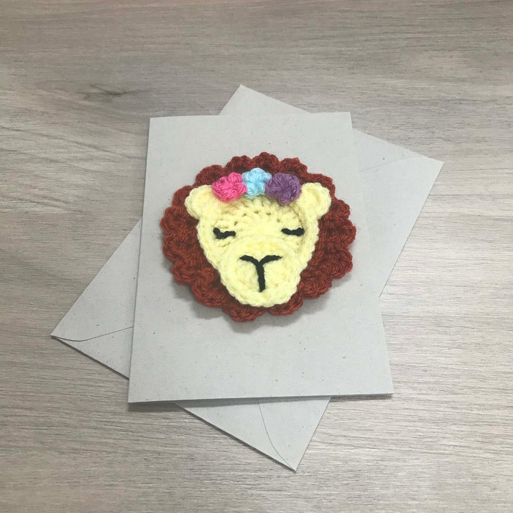 Crochet Lion 100% Recycled Greetings Card