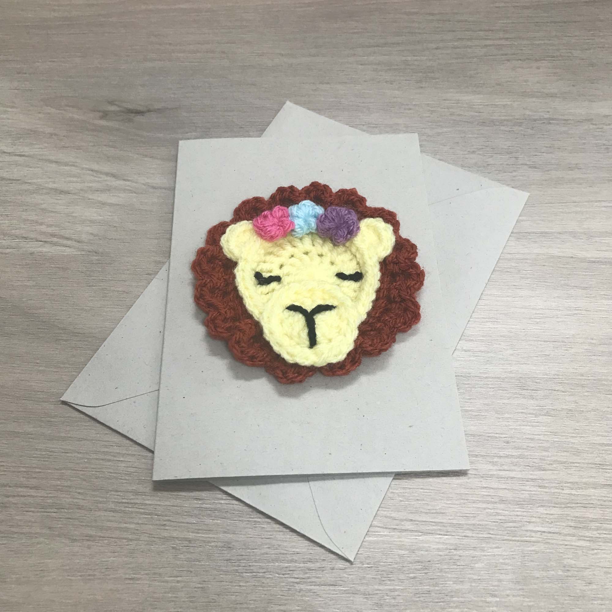 Crochet Lion 100% Recycled Greetings Card