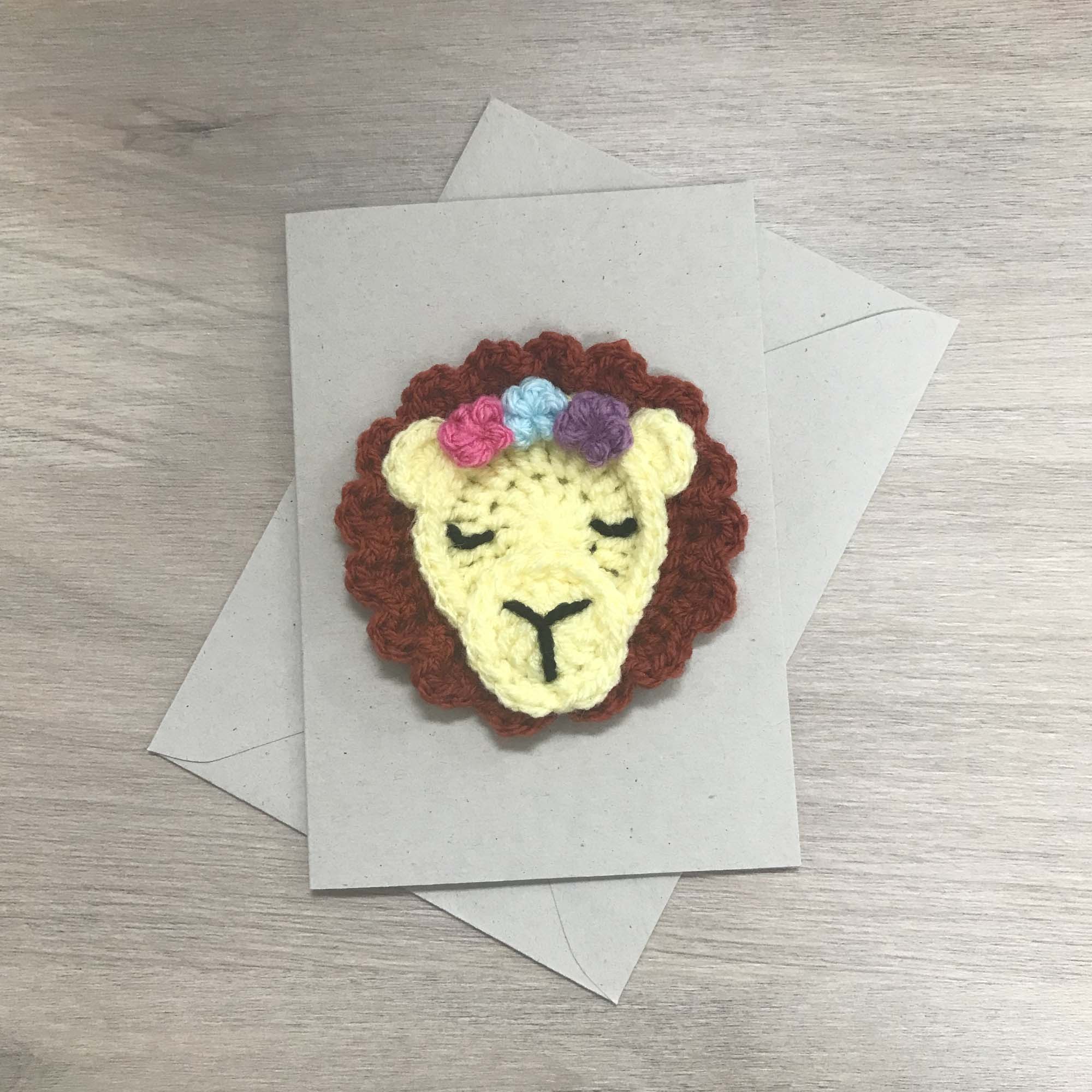 Crochet Lion 100% Recycled Greetings Card