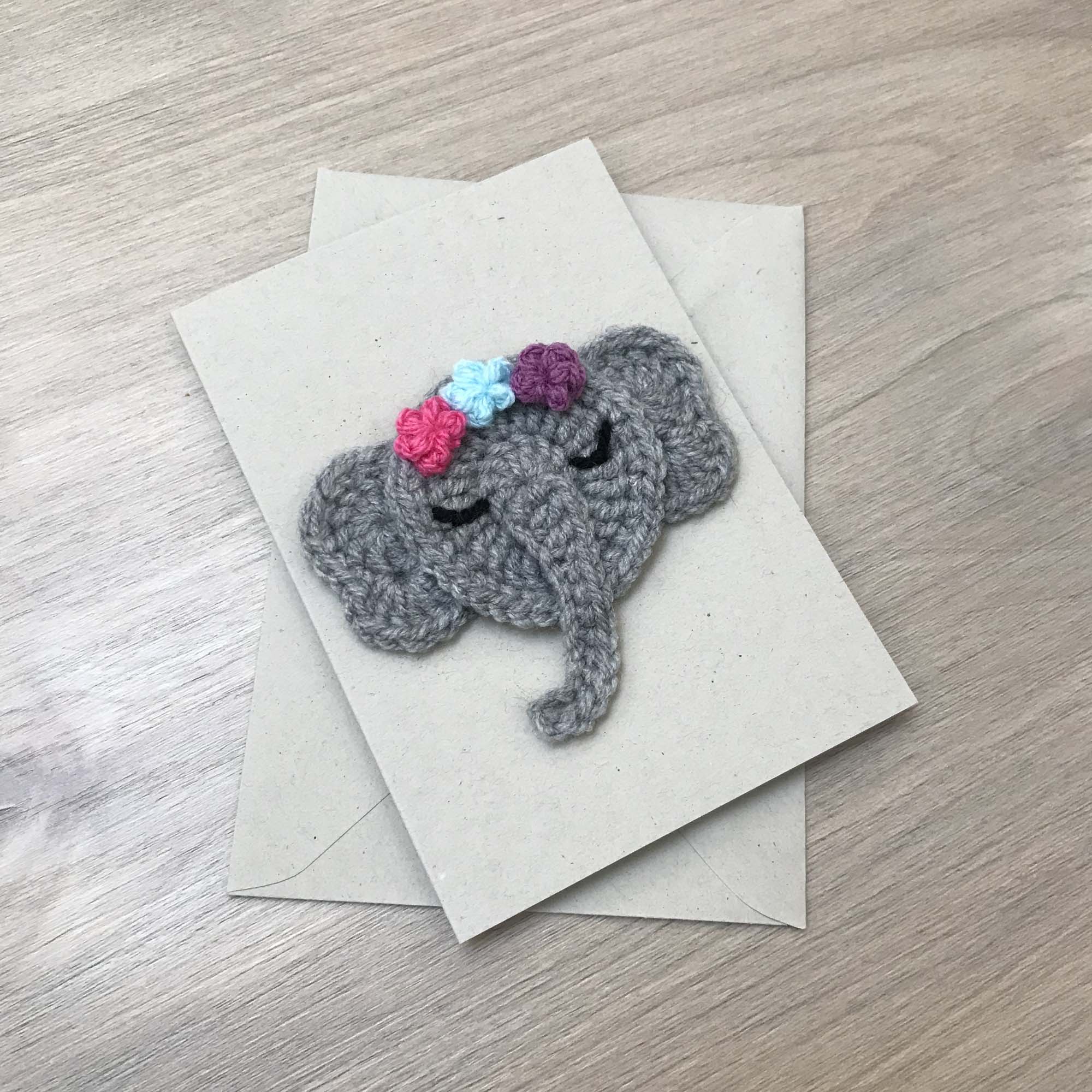 Crochet Elephant 100% Recycled Greetings Card
