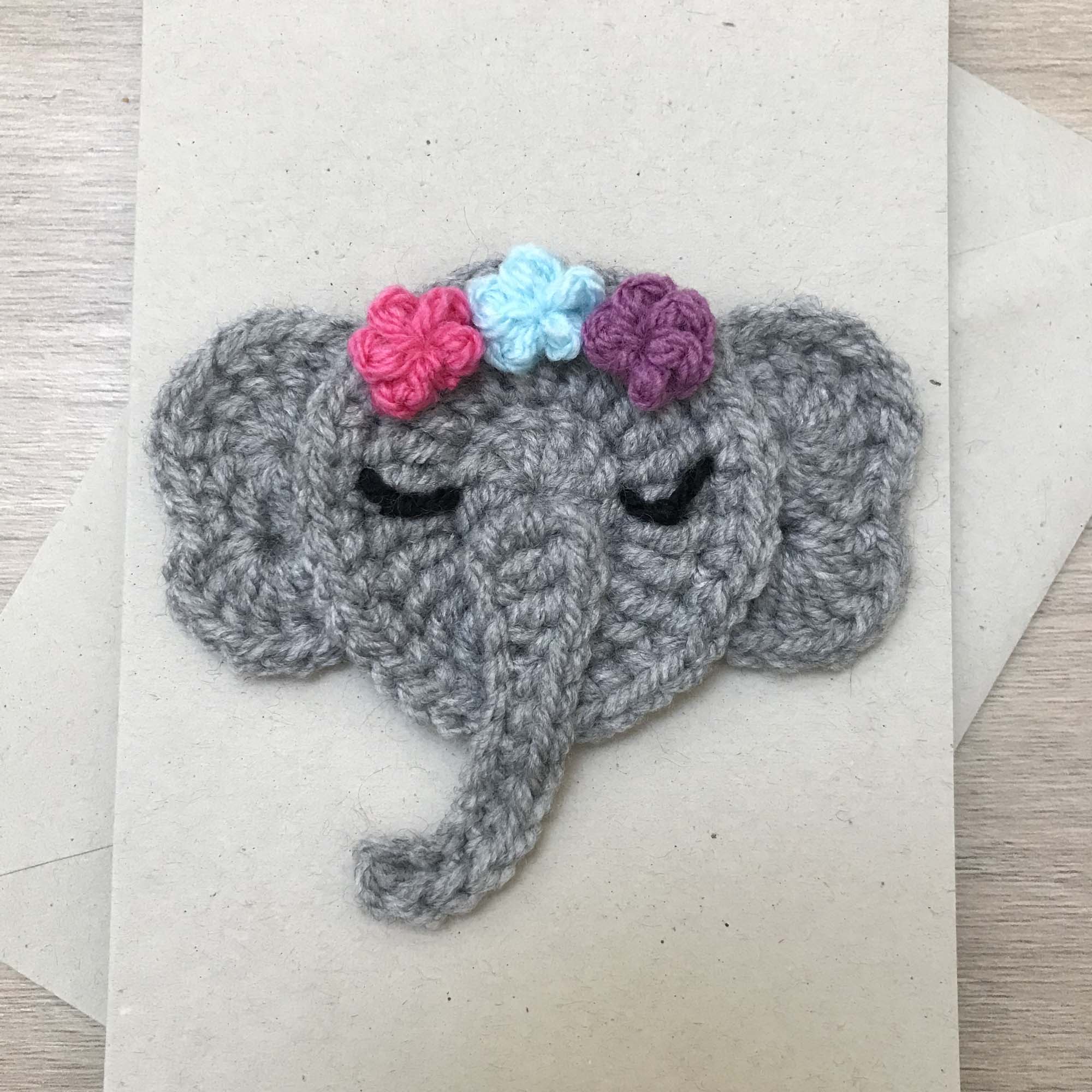 Crochet Elephant 100% Recycled Greetings Card