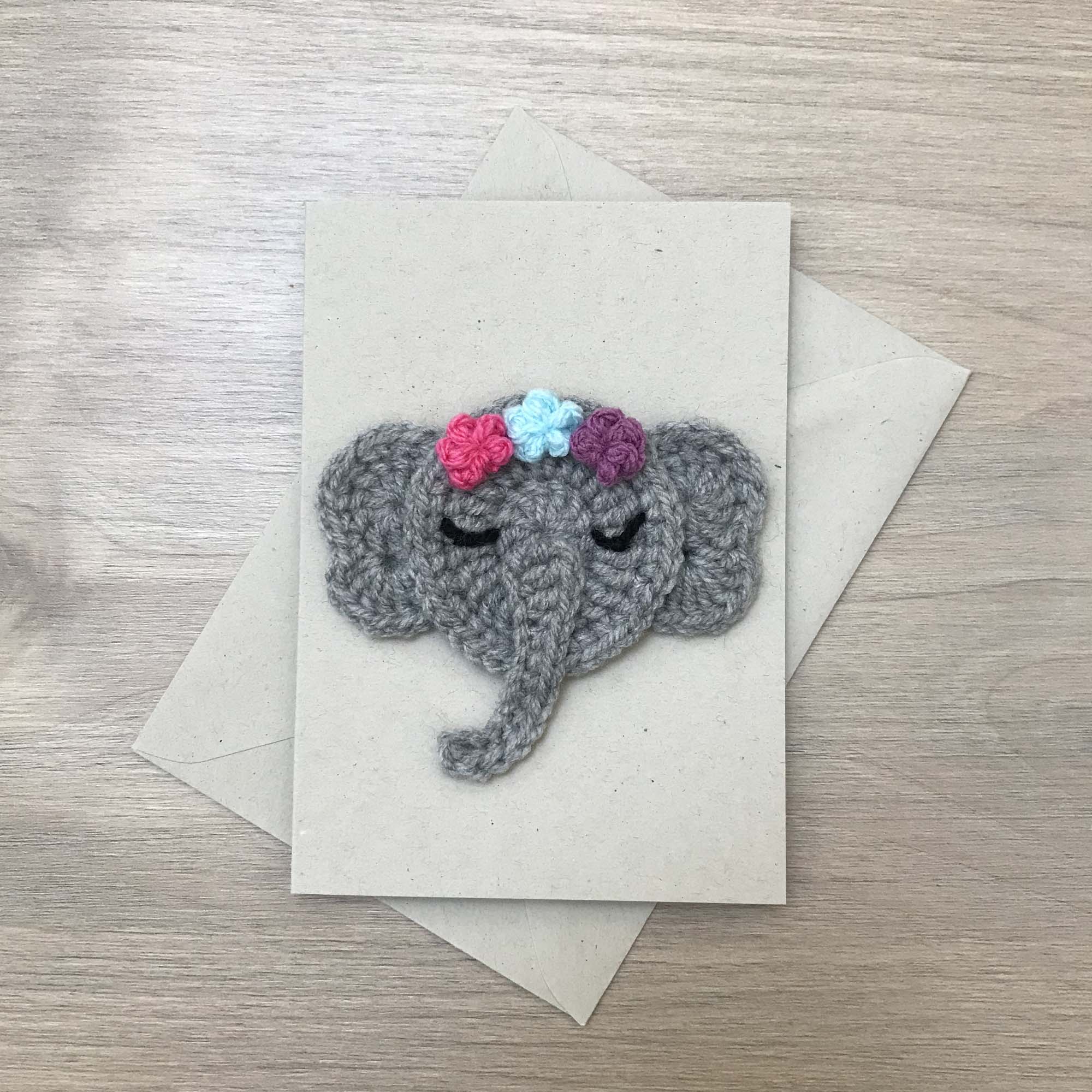 Crochet Elephant 100% Recycled Greetings Card