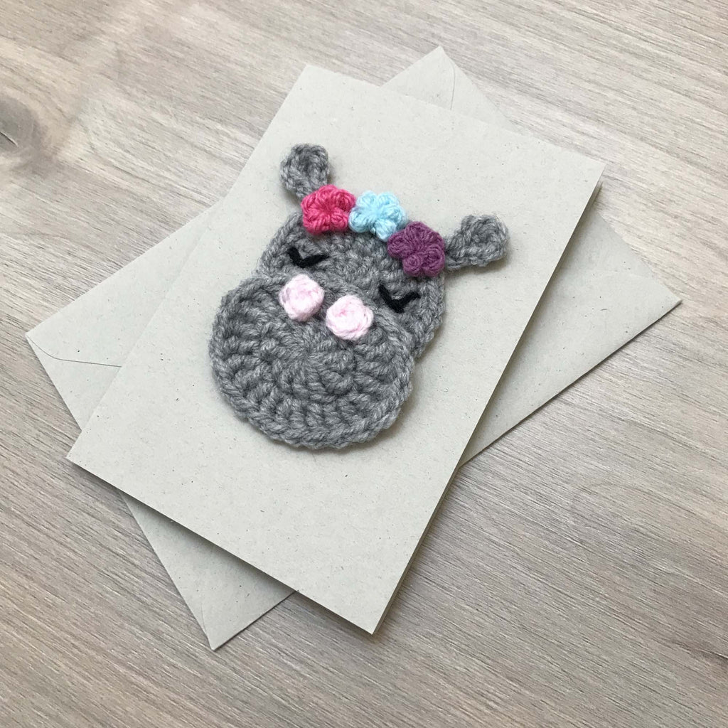 Crochet Hippo 100% Recycled Greetings Card