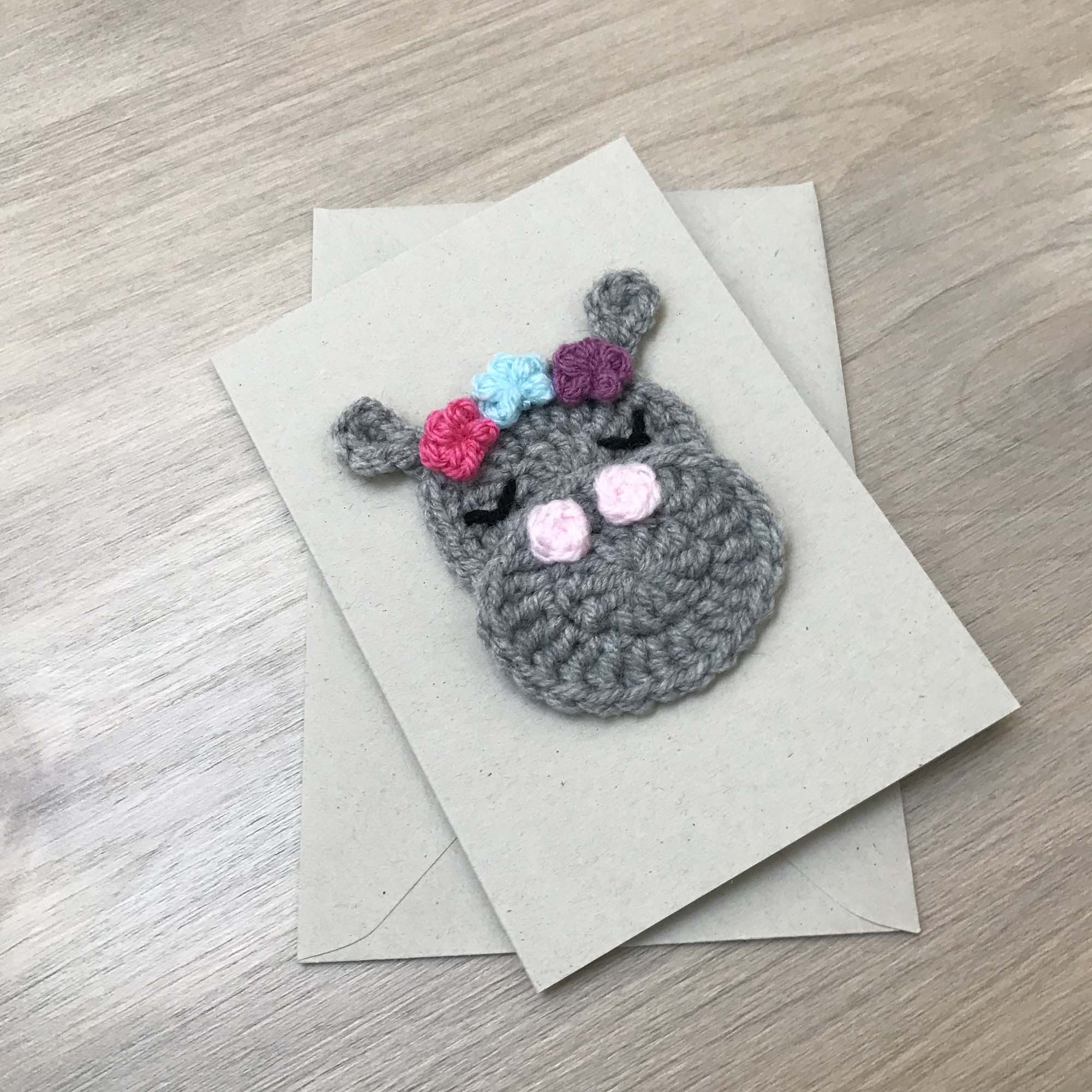 Crochet Hippo 100% Recycled Greetings Card
