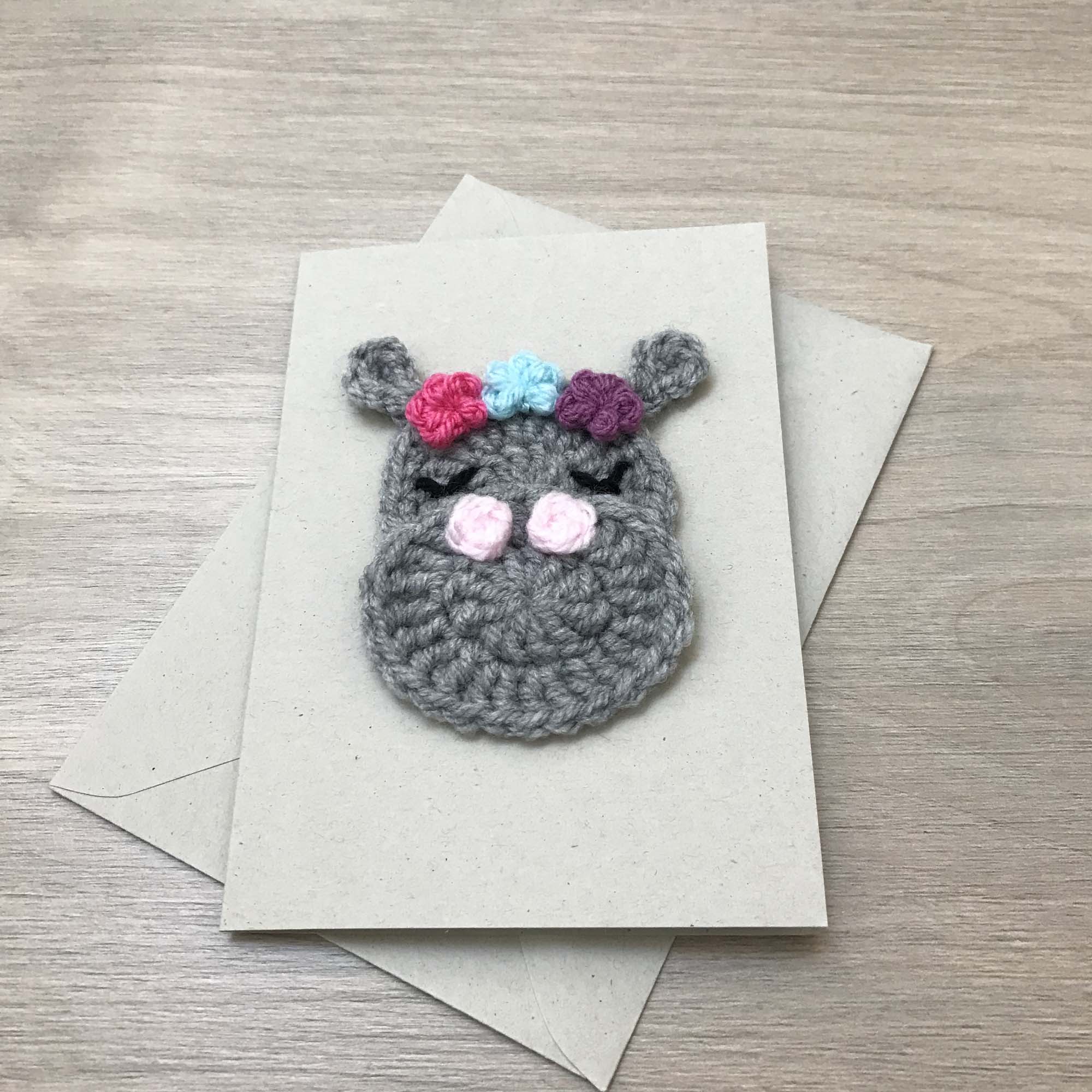 Crochet Hippo 100% Recycled Greetings Card