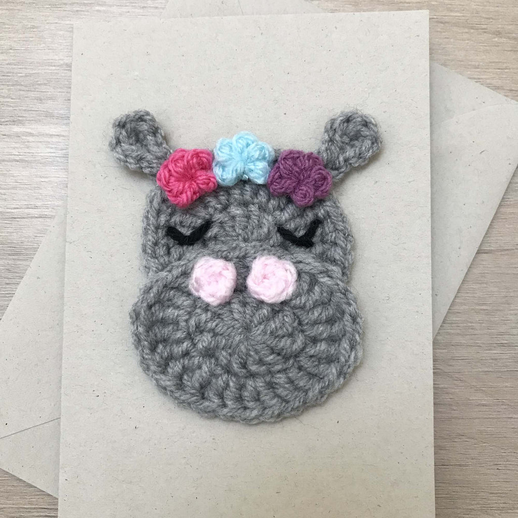 Crochet Hippo 100% Recycled Greetings Card