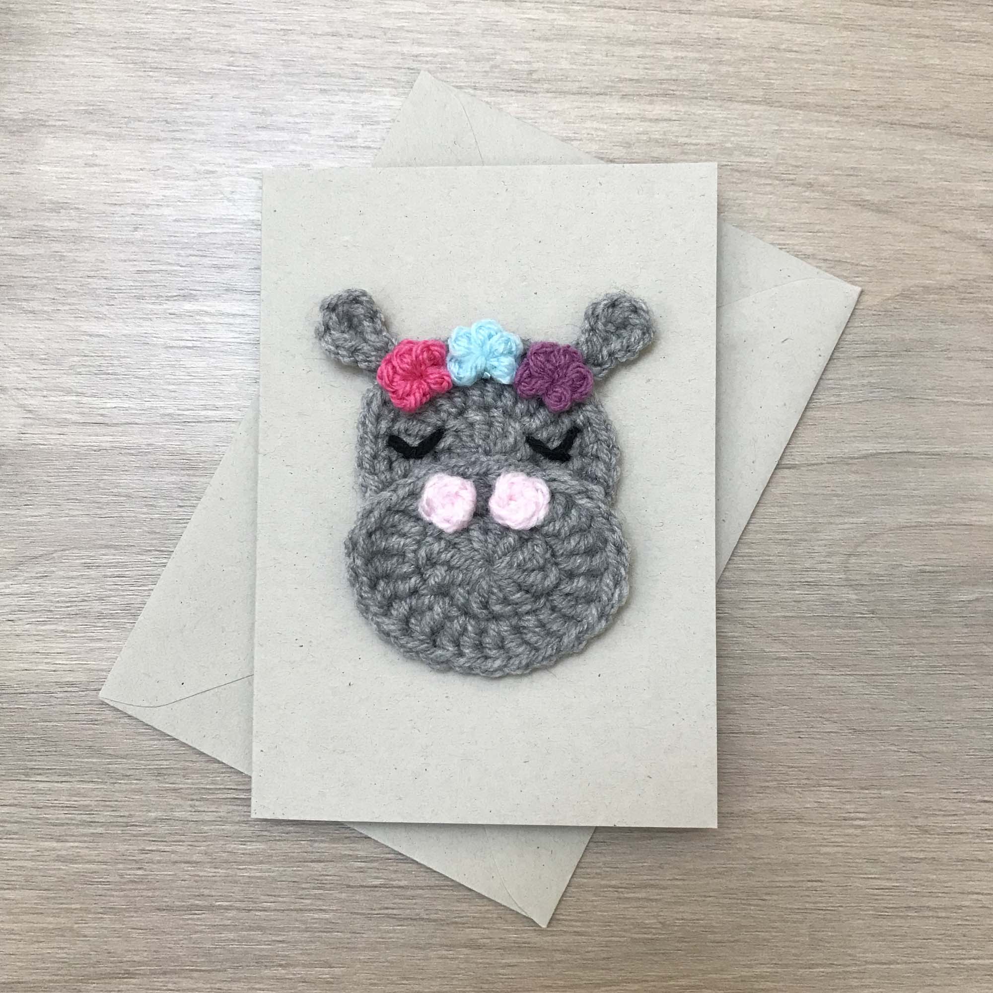 Crochet Hippo 100% Recycled Greetings Card