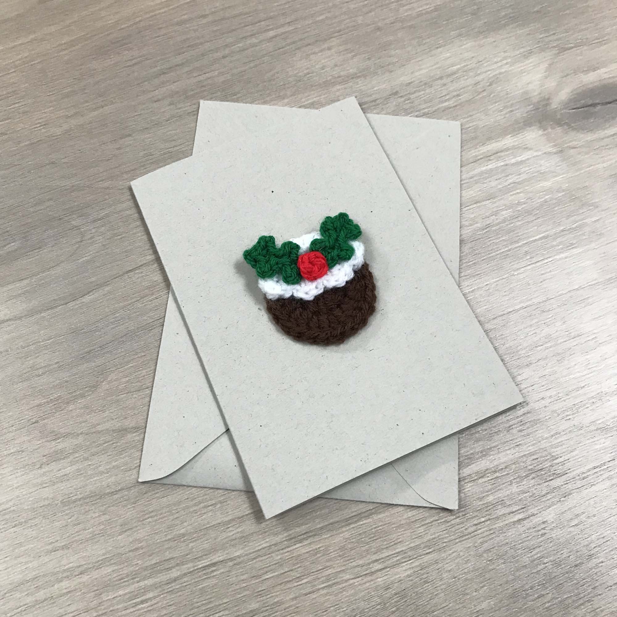Crochet Christmas Pudding 100% Recycled Greetings Card A6