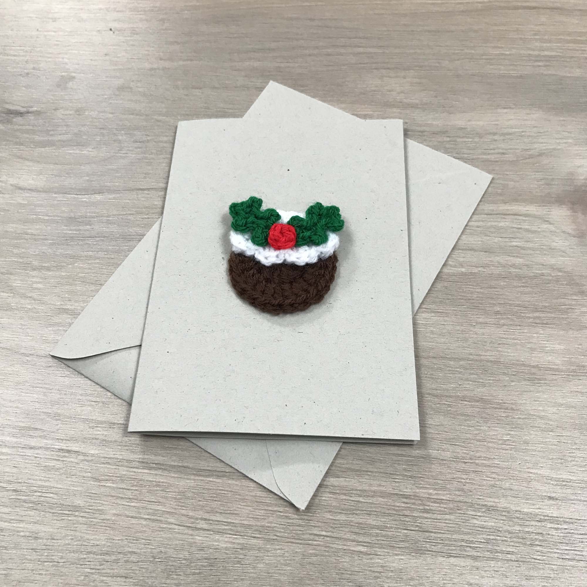 Crochet Christmas Pudding 100% Recycled Greetings Card A6