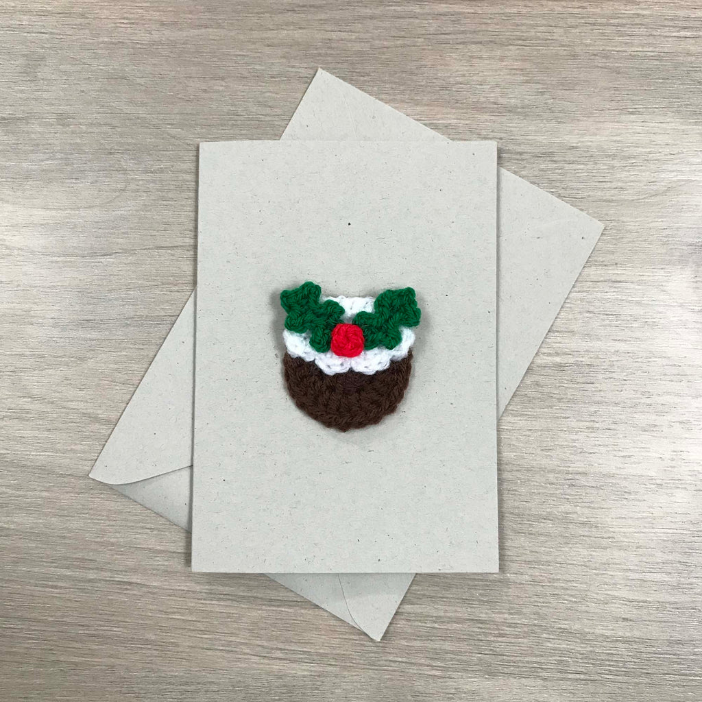 Crochet Christmas Pudding 100% Recycled Greetings Card A6