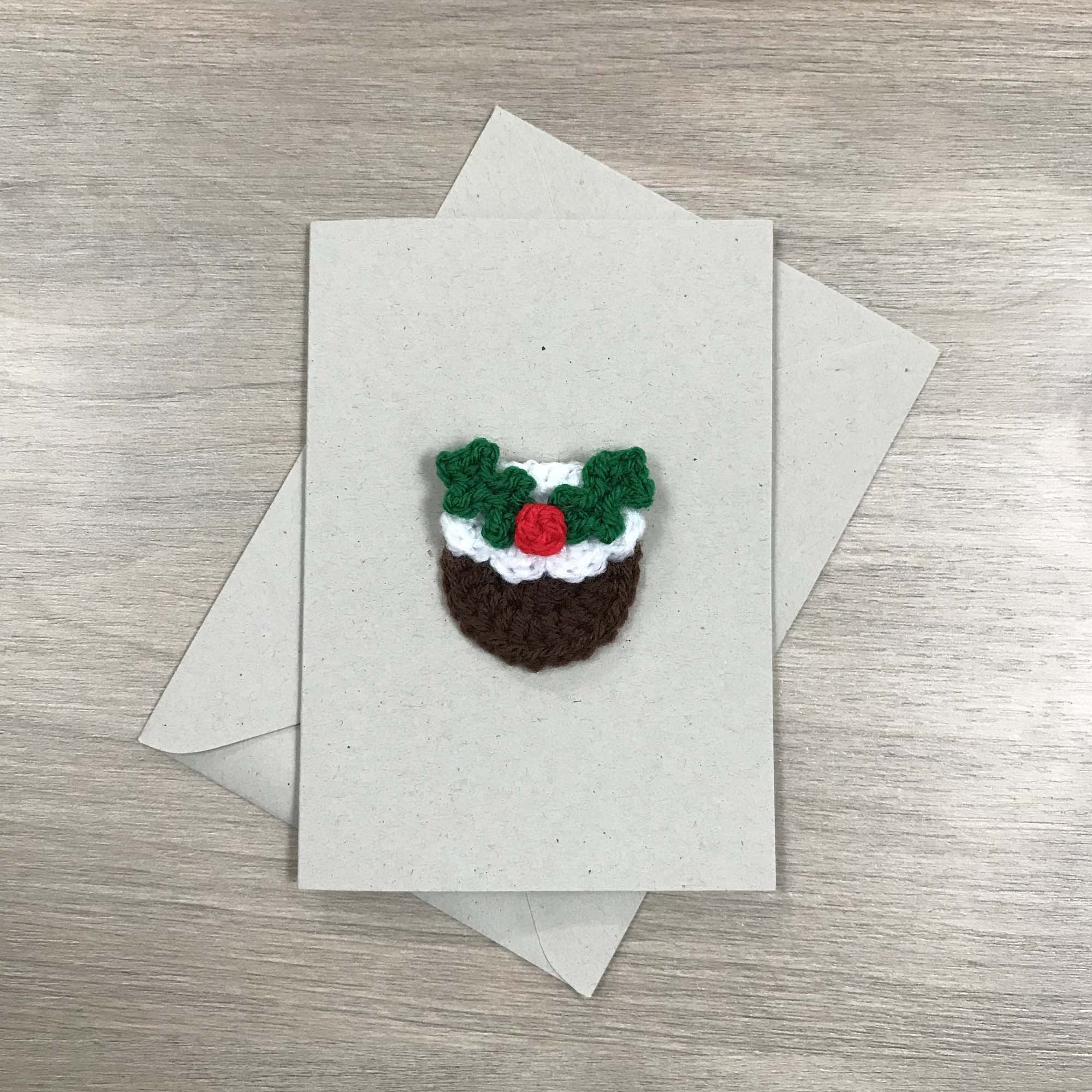 Crochet Christmas Pudding 100% Recycled Greetings Card A6