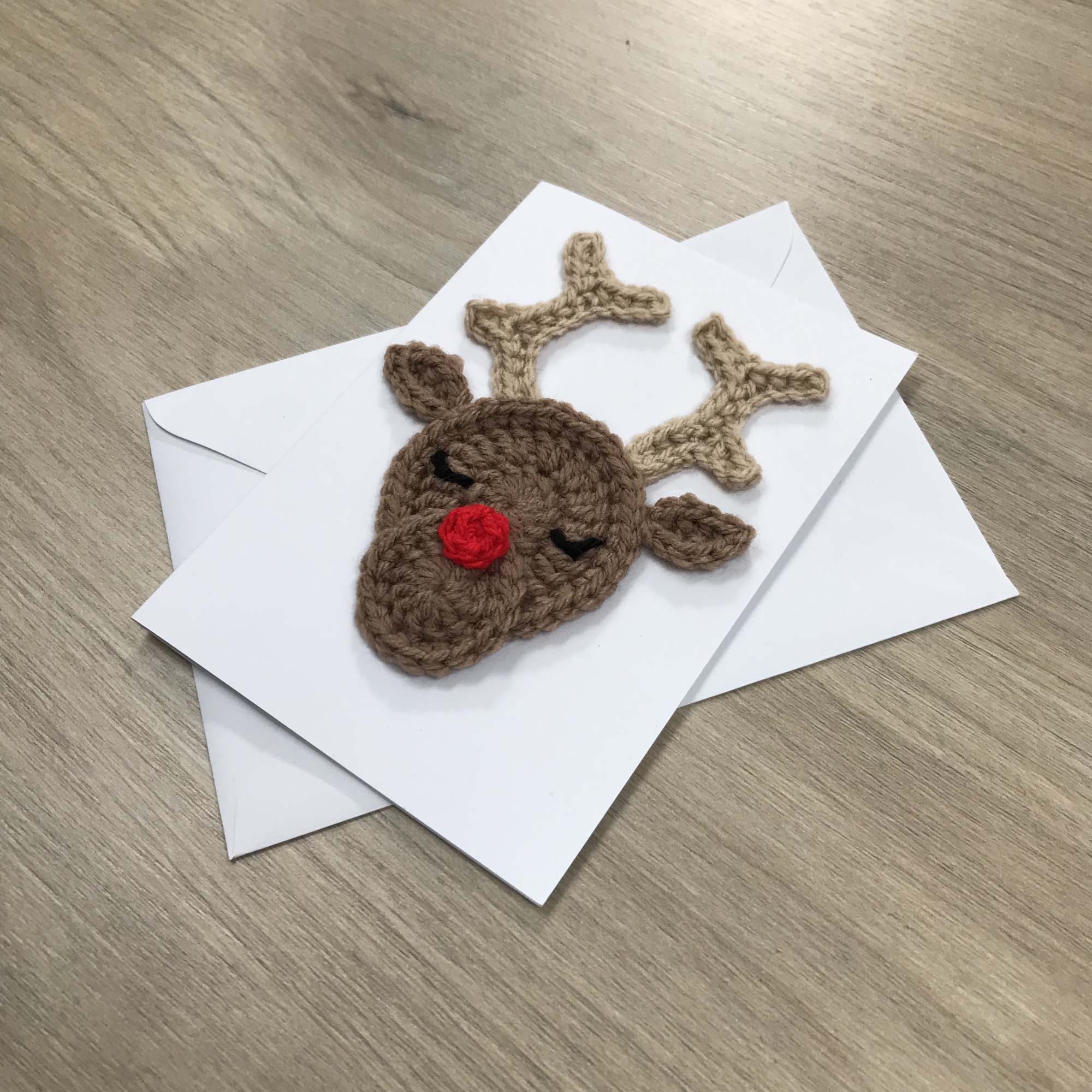 Crochet Christmas Reindeer 100% Recycled Greetings Card A6