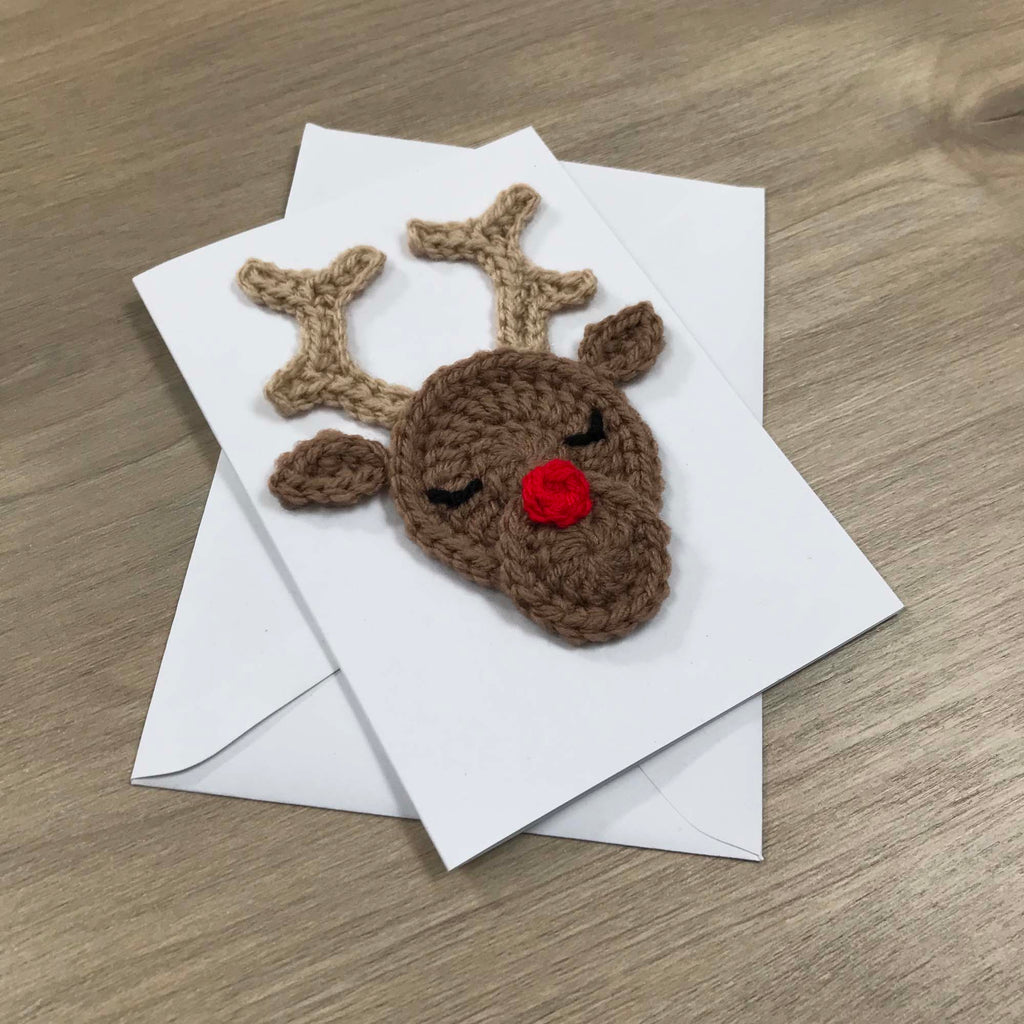Crochet Christmas Reindeer 100% Recycled Greetings Card A6
