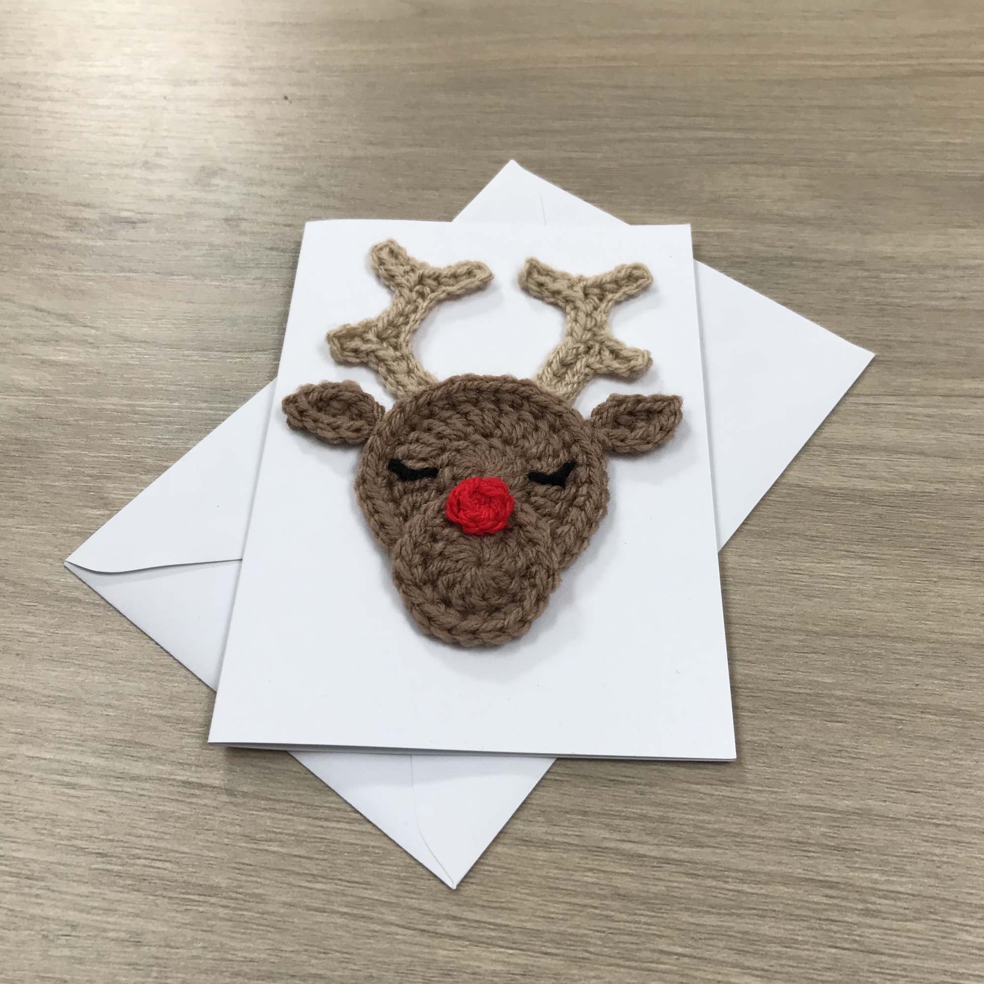 Crochet Christmas Reindeer 100% Recycled Greetings Card A6