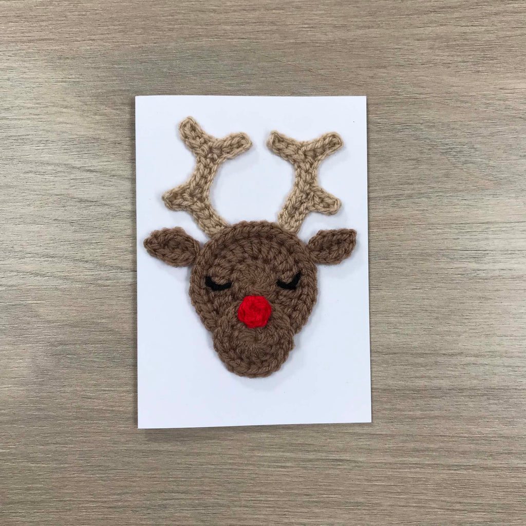 Crochet Christmas Reindeer 100% Recycled Greetings Card A6