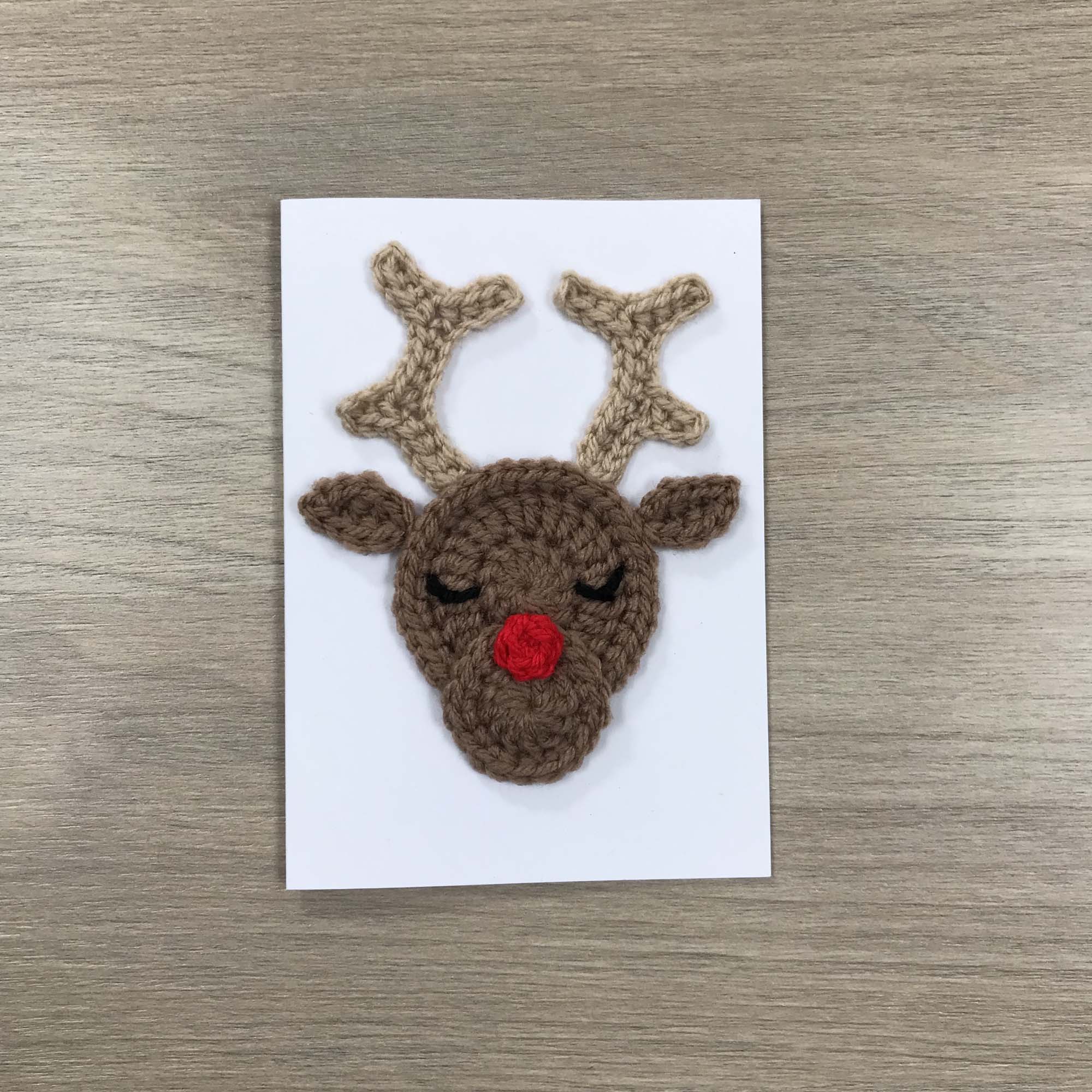 Crochet Christmas Reindeer 100% Recycled Greetings Card A6