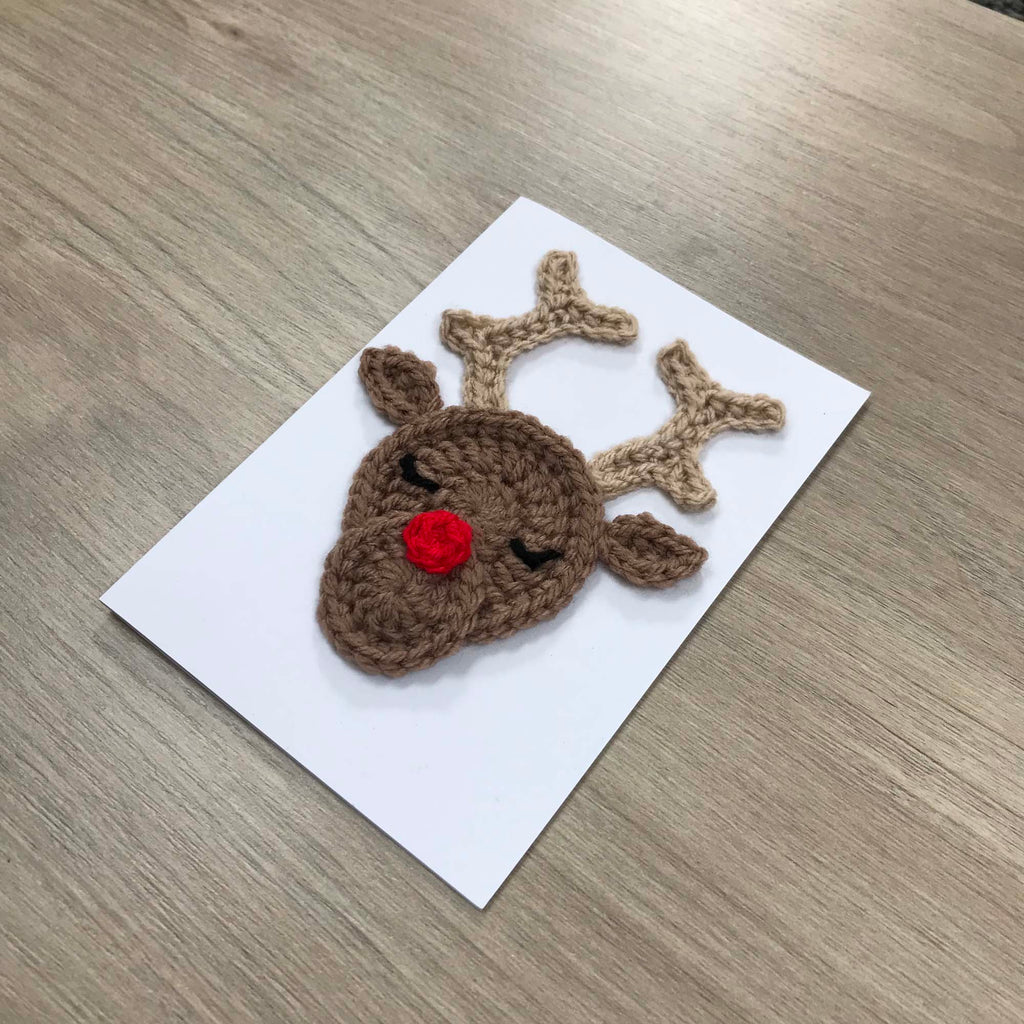 Crochet Christmas Reindeer 100% Recycled Greetings Card A6