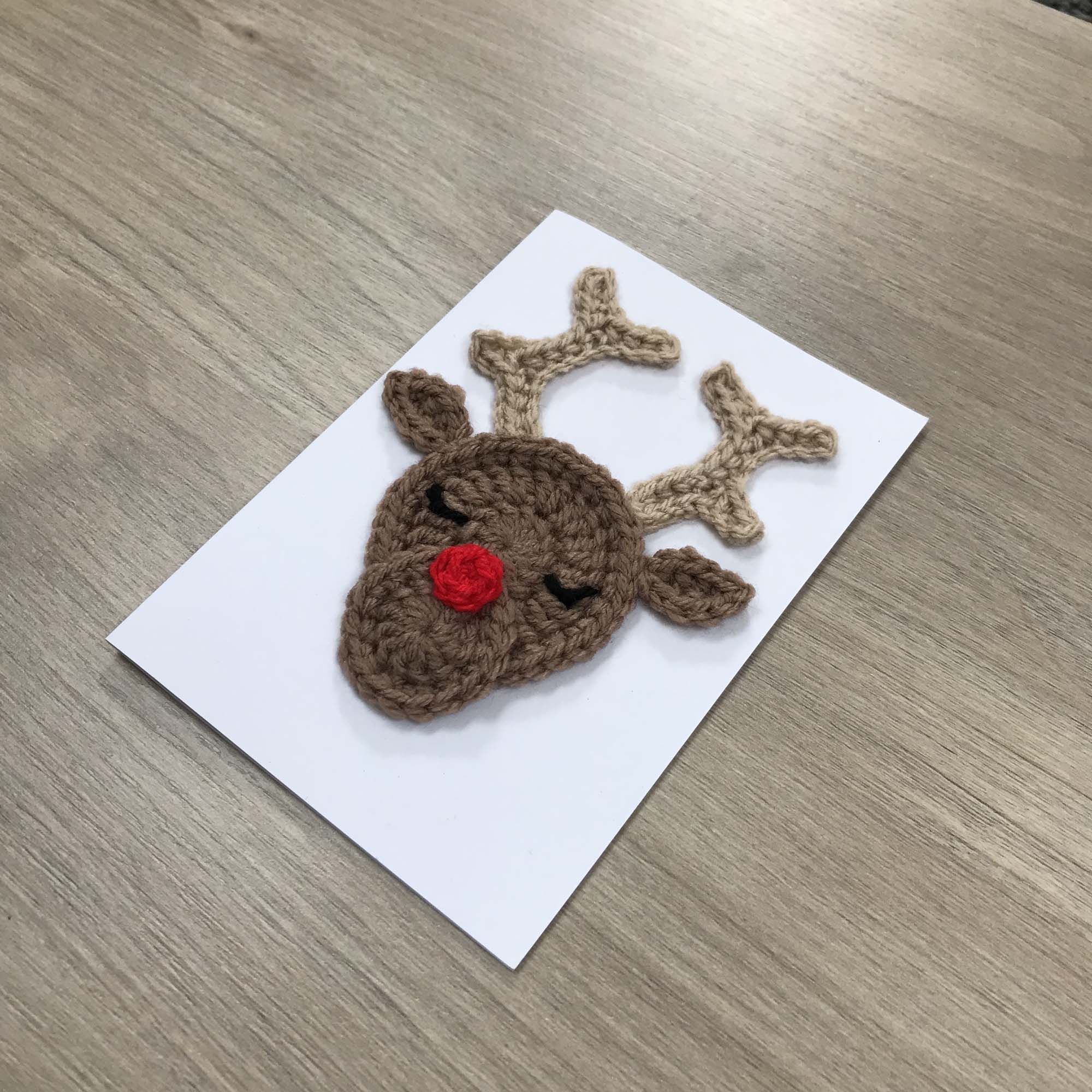 Crochet Christmas Reindeer 100% Recycled Greetings Card A6