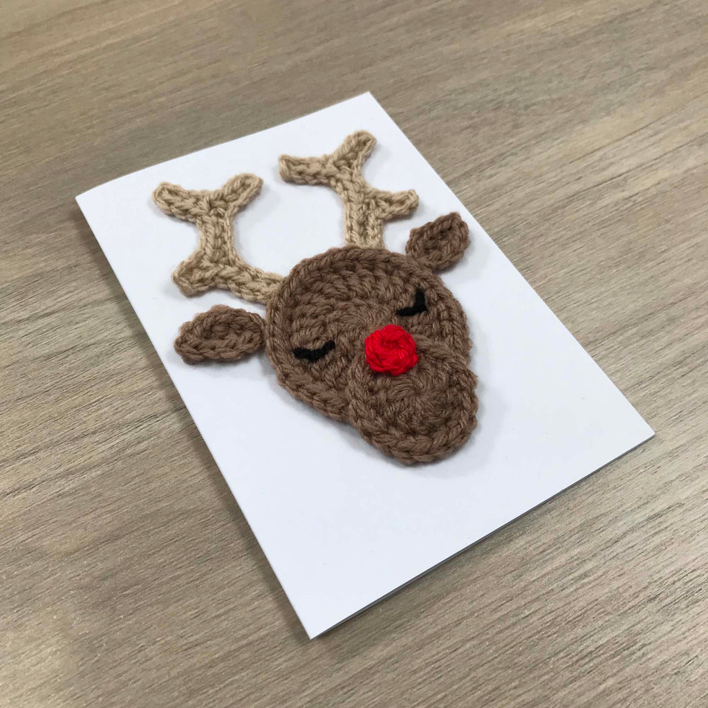 Crochet Christmas Reindeer 100% Recycled Greetings Card A6