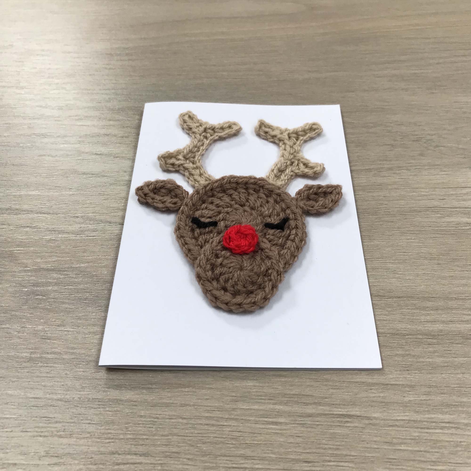 Crochet Christmas Reindeer 100% Recycled Greetings Card A6
