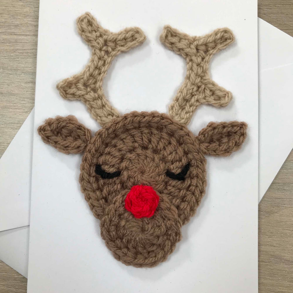 Crochet Christmas Reindeer 100% Recycled Greetings Card A6