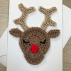 Crochet Christmas Reindeer 100% Recycled Greetings Card A6