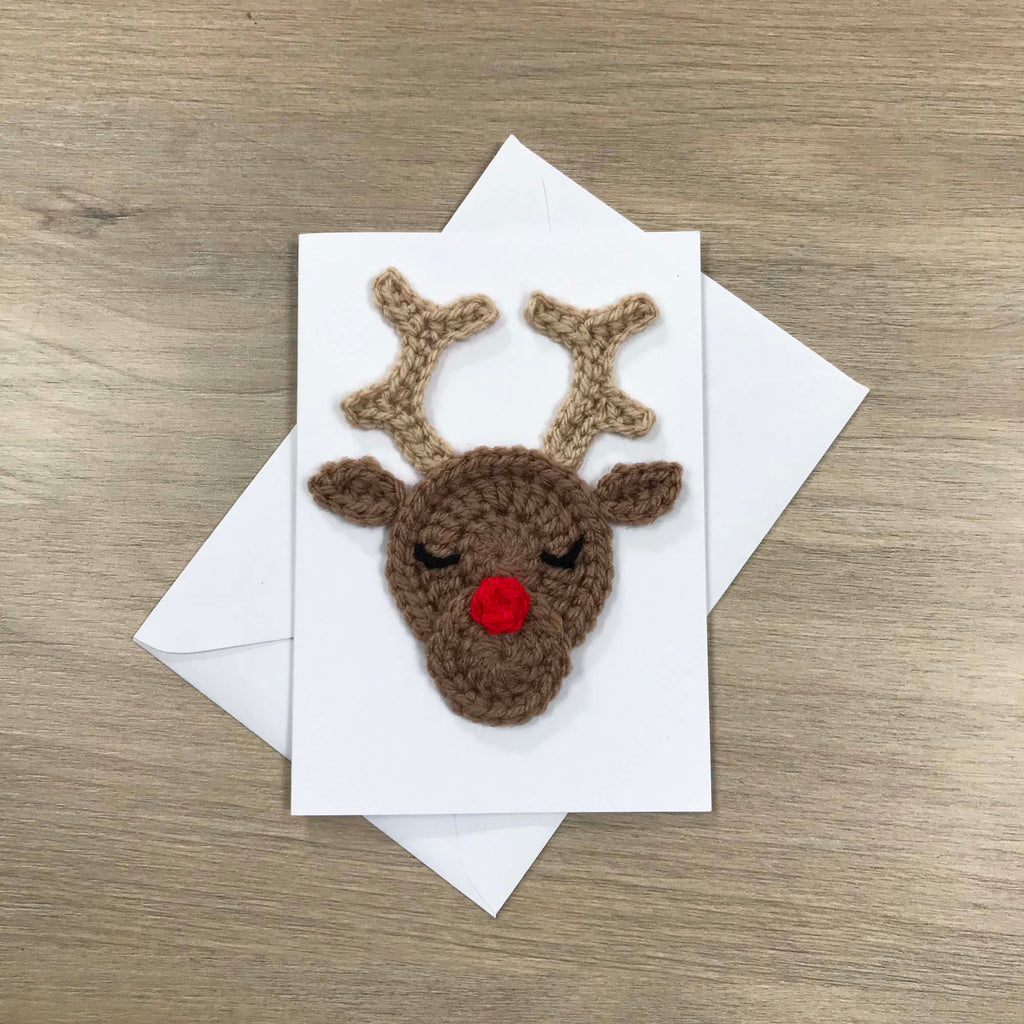 Crochet Christmas Reindeer 100% Recycled Greetings Card A6