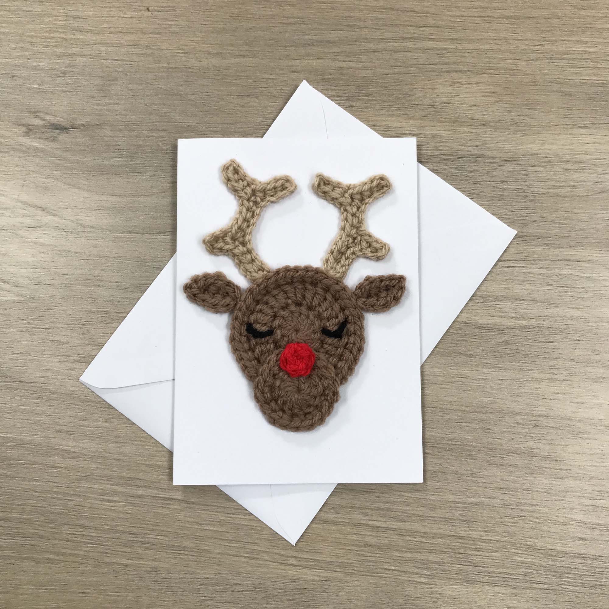 Crochet Christmas Reindeer 100% Recycled Greetings Card A6