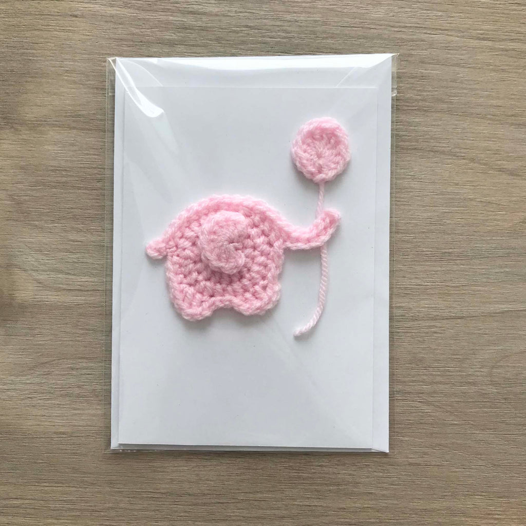 Crochet 'It's a Girl' Baby Pink Elephant 100% Recycled Greetings Card