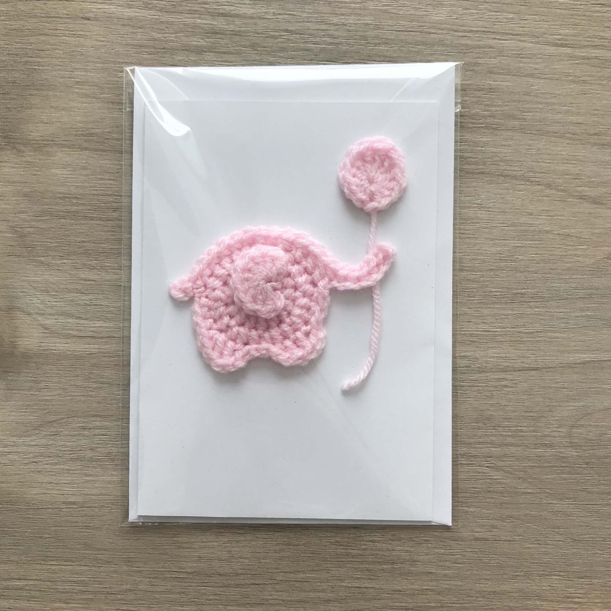 Crochet 'It's a Girl' Baby Pink Elephant 100% Recycled Greetings Card