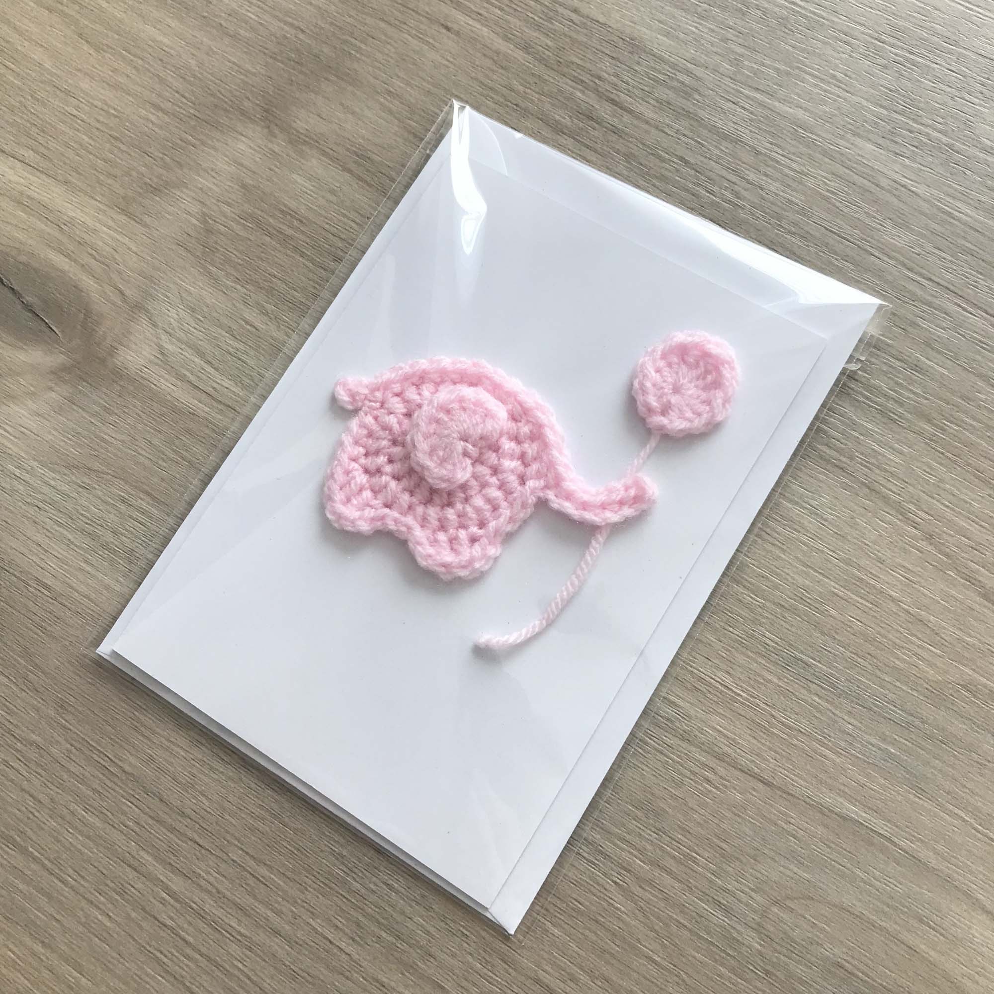 Crochet 'It's a Girl' Baby Pink Elephant 100% Recycled Greetings Card