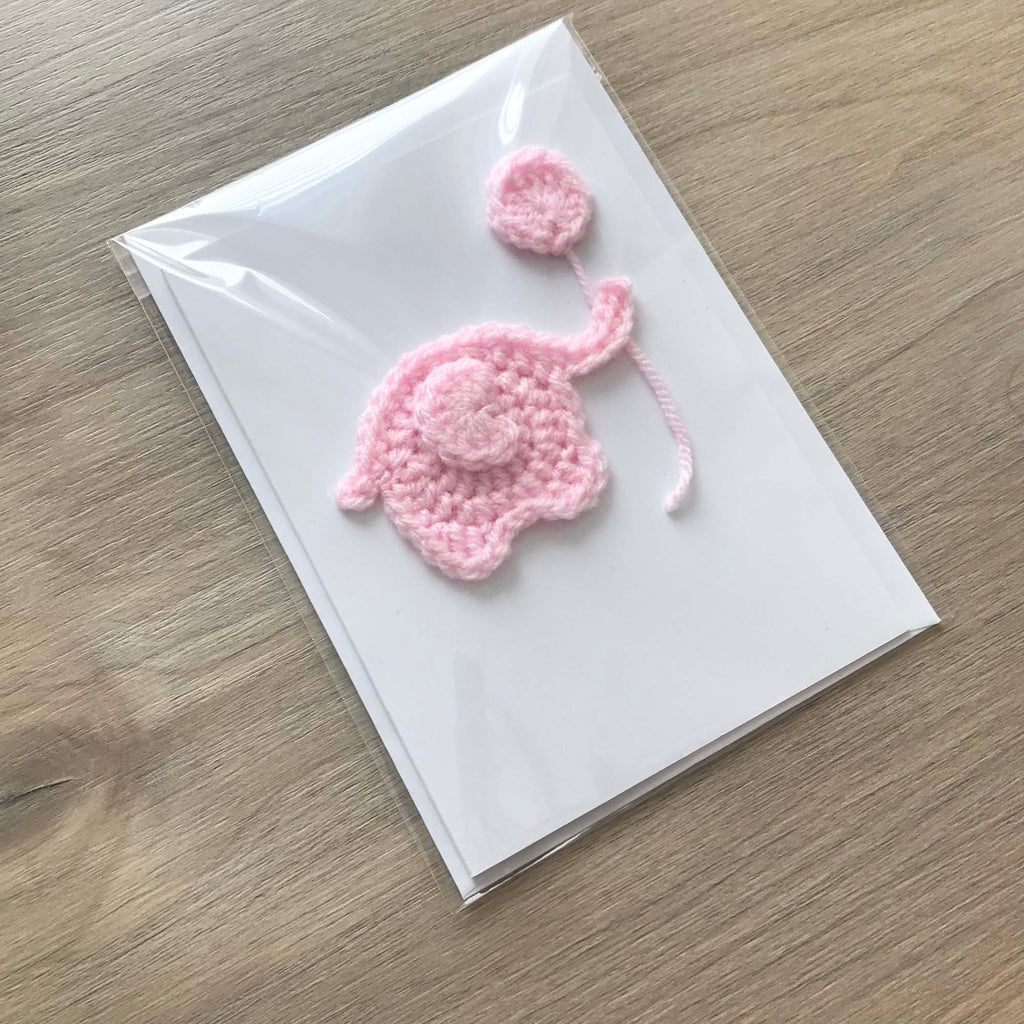 Crochet 'It's a Girl' Baby Pink Elephant 100% Recycled Greetings Card