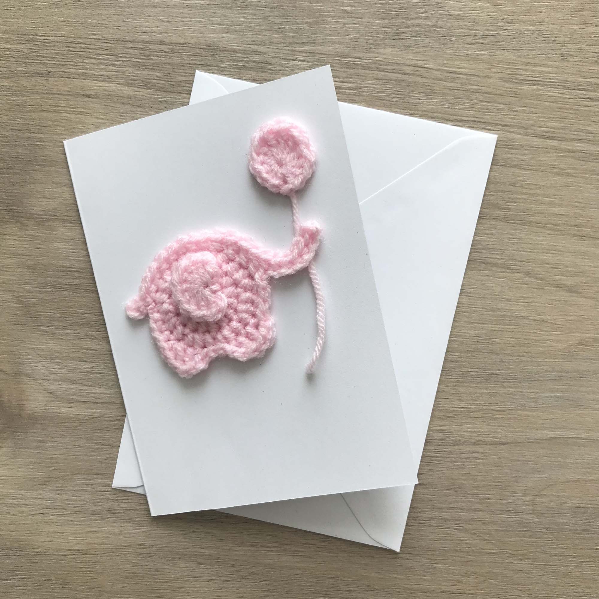 Crochet 'It's a Girl' Baby Pink Elephant 100% Recycled Greetings Card